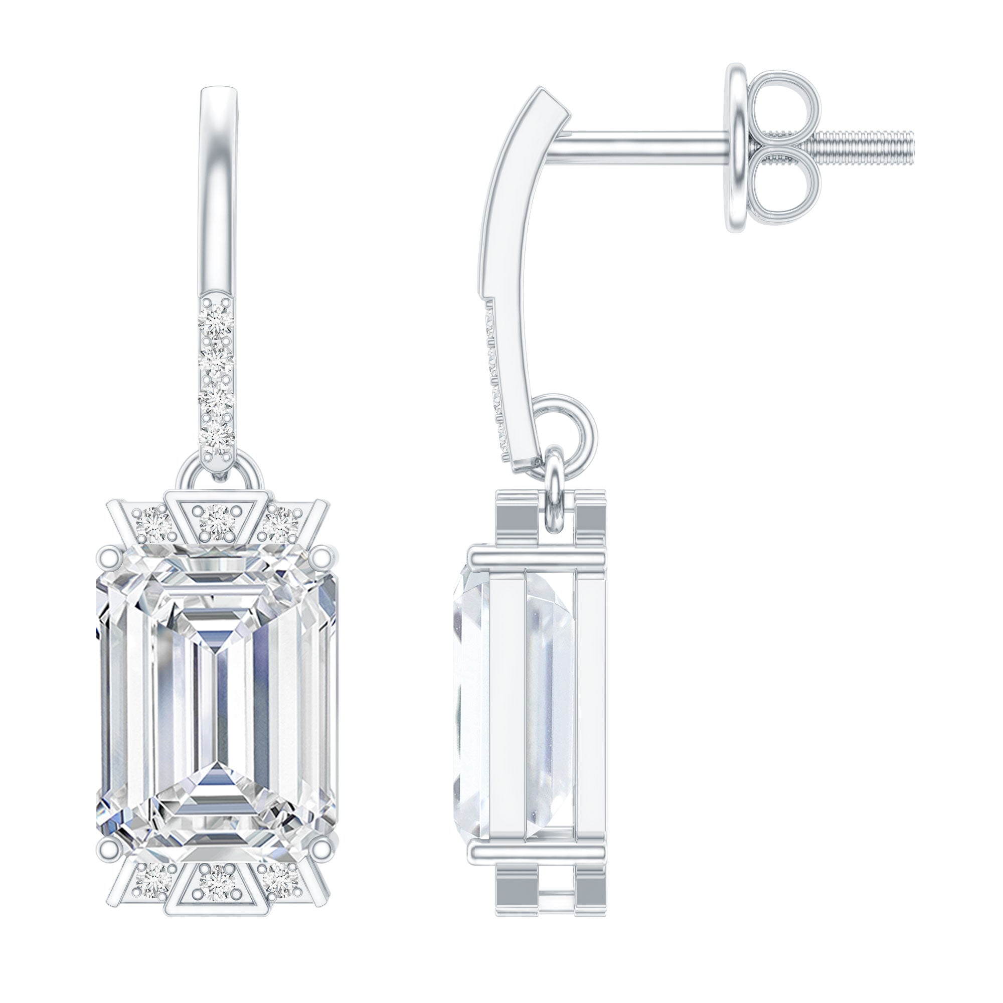 3.5 Carat Emerald Cut Moissanite Drop Earrings for Women D-VS1 92.5 Sterling Silver - Rosec Jewels