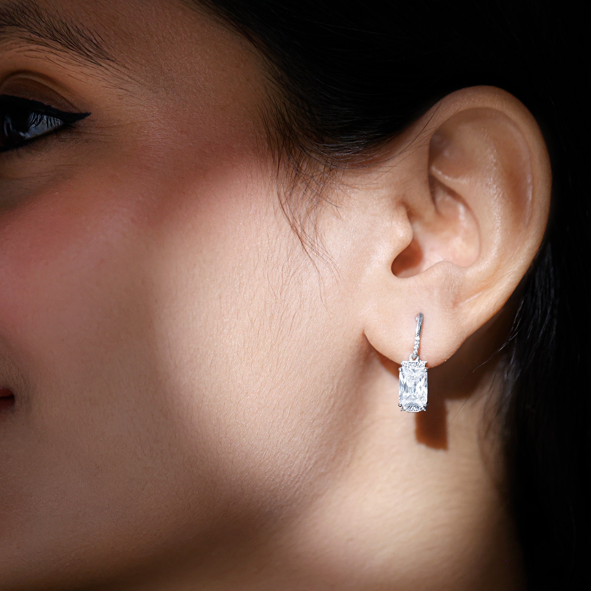 3.5 Carat Emerald Cut Moissanite Drop Earrings for Women D-VS1 92.5 Sterling Silver - Rosec Jewels