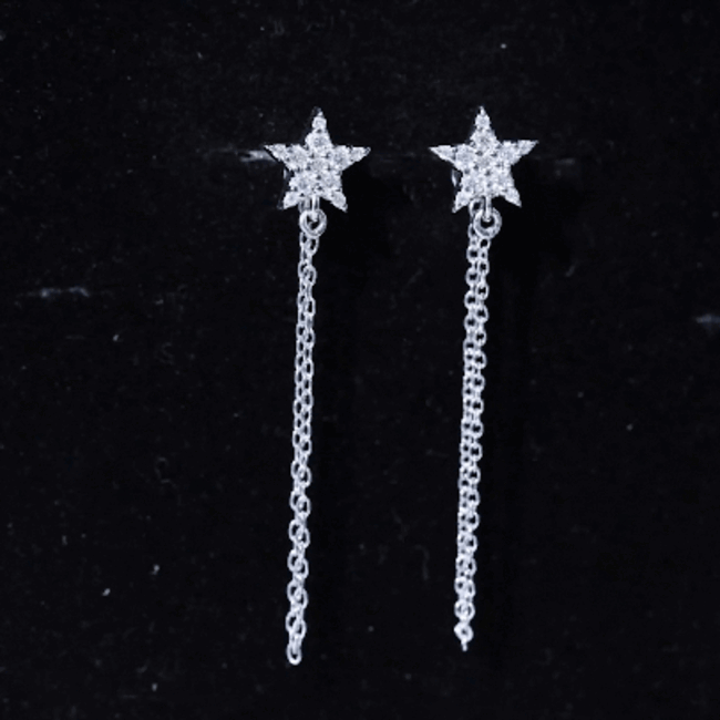 Certified Moissanite Star Chain Earrings For Women D-VS1 92.5 Sterling Silver - Rosec Jewels