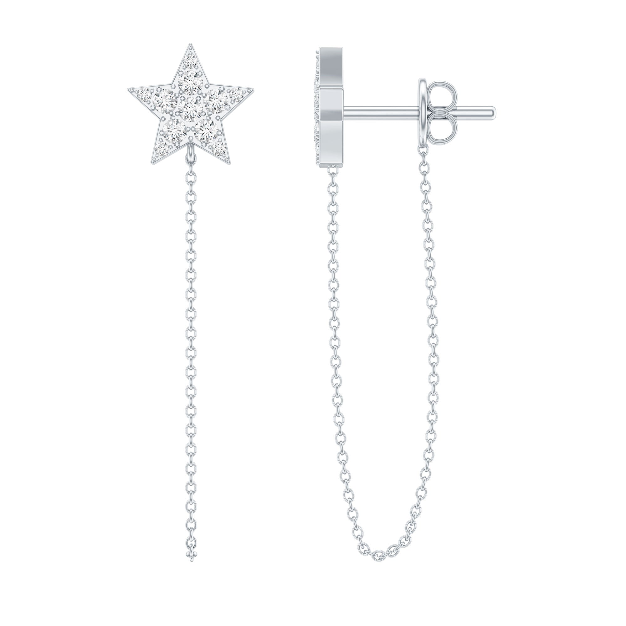 Certified Moissanite Star Chain Earrings For Women D-VS1 92.5 Sterling Silver - Rosec Jewels