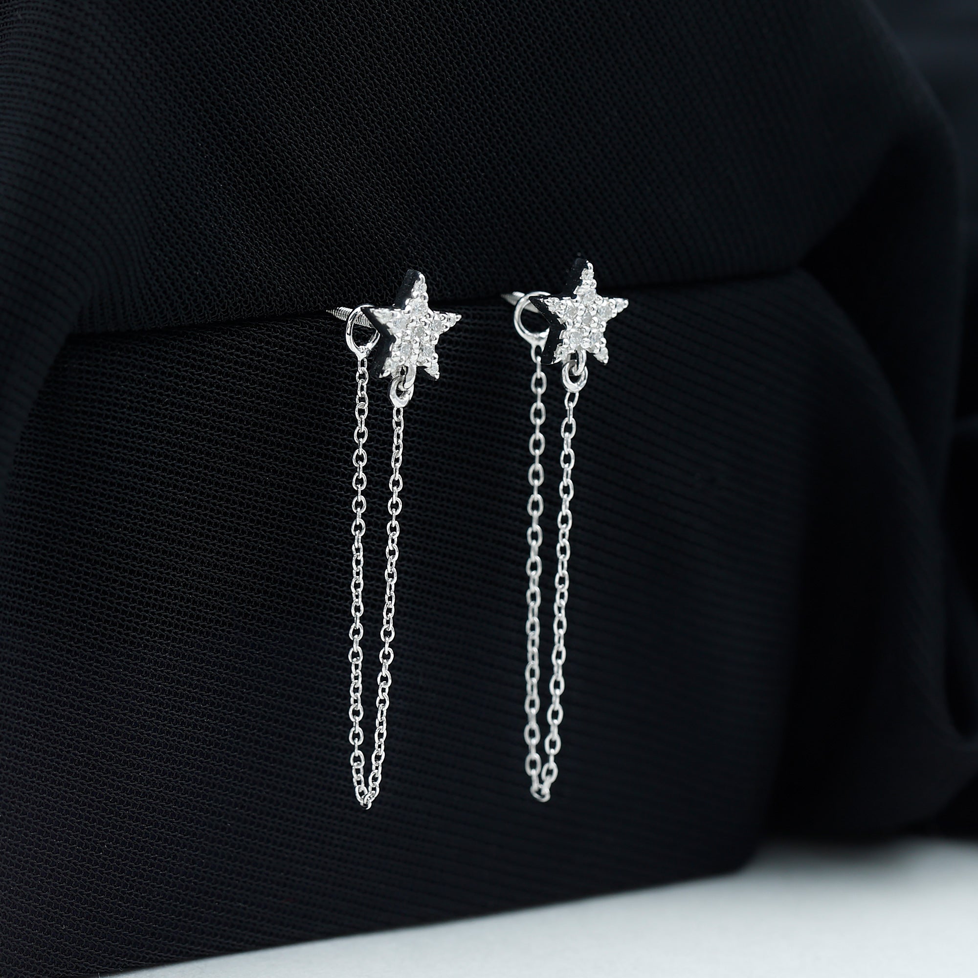 Certified Moissanite Star Chain Earrings For Women D-VS1 92.5 Sterling Silver - Rosec Jewels