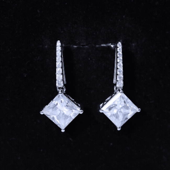 Certified 6 Carat Princess Cut Moissanite Drop Earrings in Silver D-VS1 92.5 Sterling Silver - Rosec Jewels
