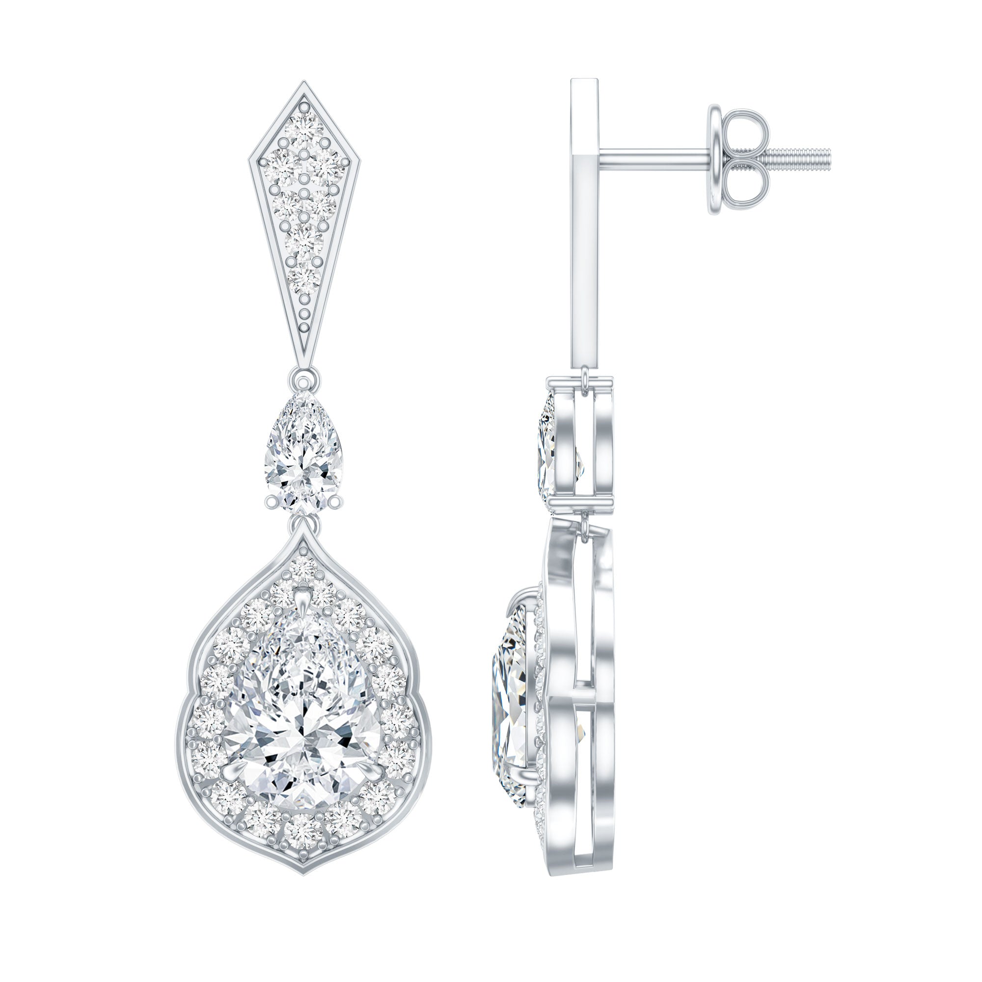 Moissanite Bridal Dangle Earrings in Silver D-VS1 92.5 Sterling Silver - Rosec Jewels