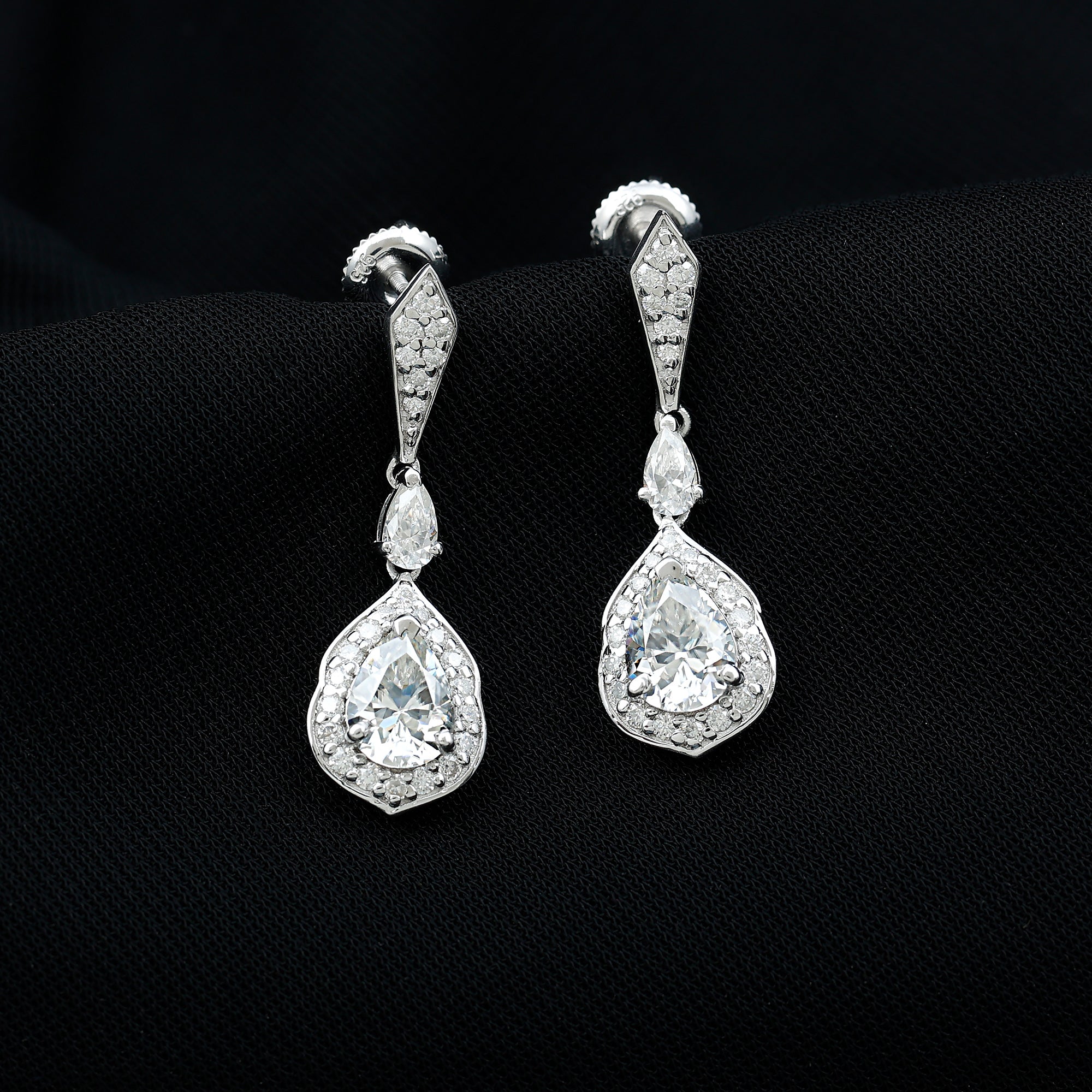 Moissanite Bridal Dangle Earrings in Silver D-VS1 92.5 Sterling Silver - Rosec Jewels