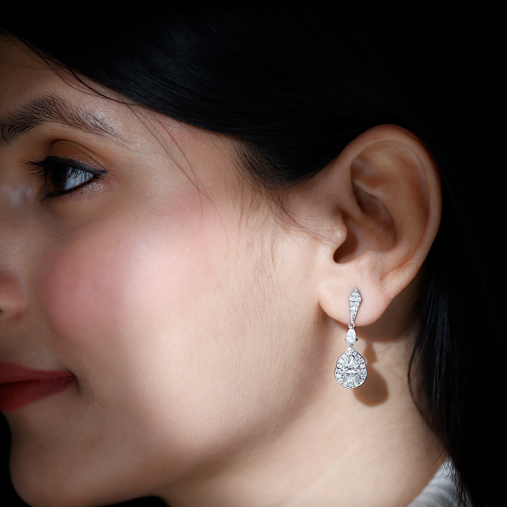 Moissanite Bridal Dangle Earrings in Silver D-VS1 92.5 Sterling Silver - Rosec Jewels