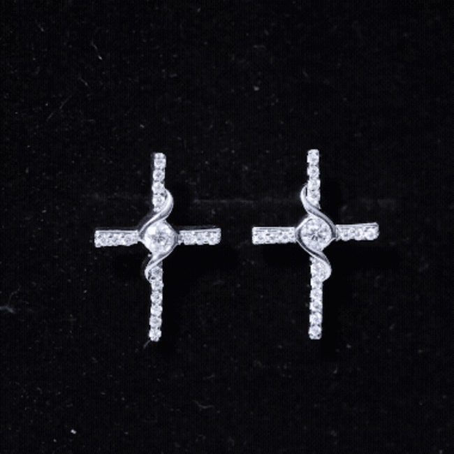 Certified Moissanite Cross Stud Earrings in Silver D-VS1 92.5 Sterling Silver - Rosec Jewels