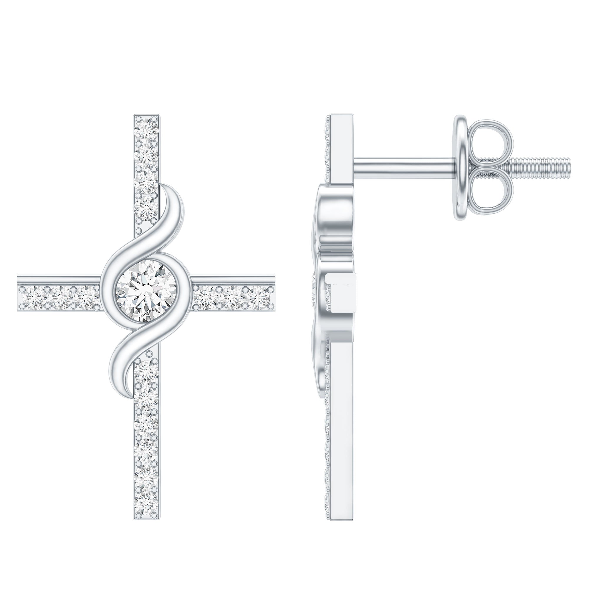 Certified Moissanite Cross Stud Earrings in Silver D-VS1 92.5 Sterling Silver - Rosec Jewels