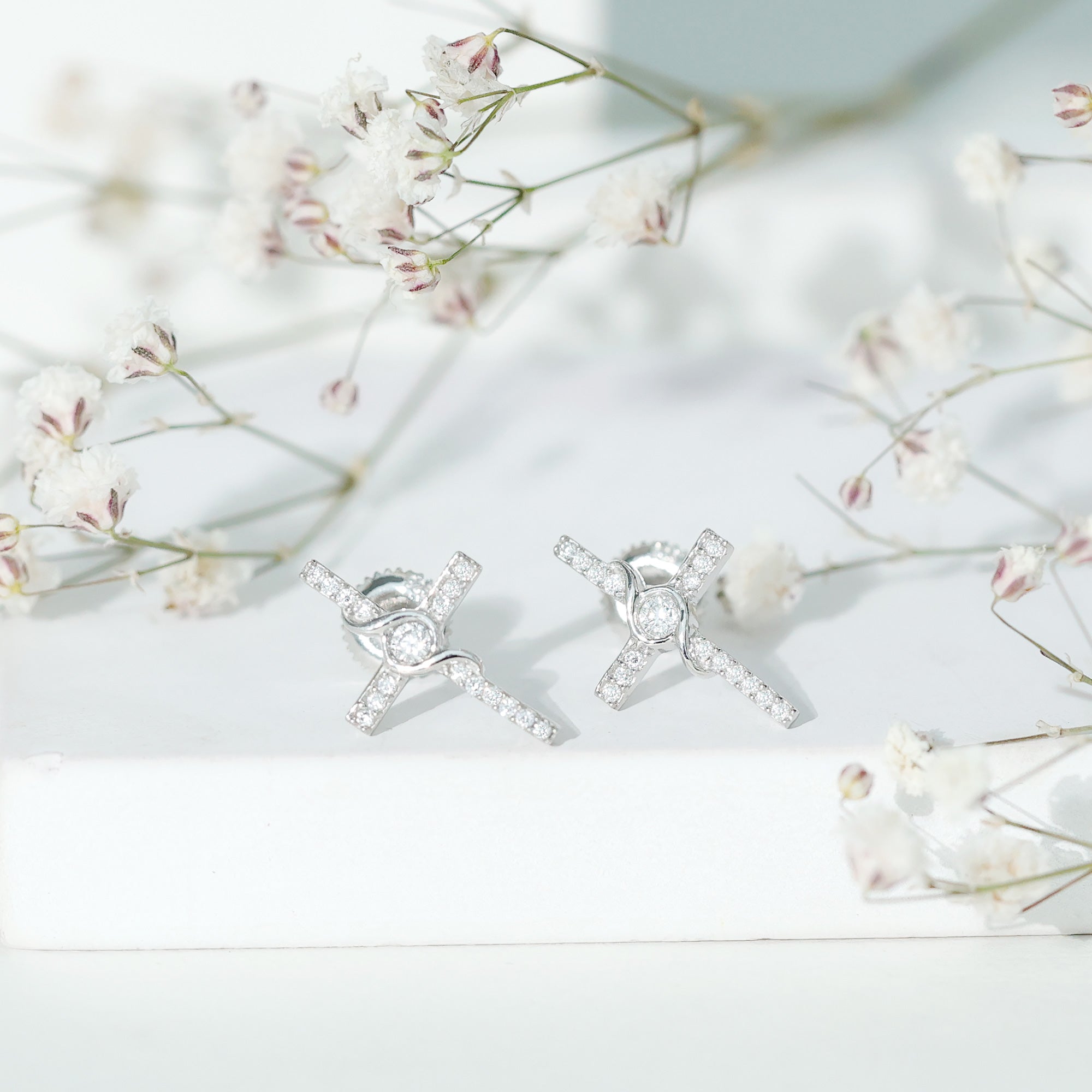 Certified Moissanite Cross Stud Earrings in Silver D-VS1 92.5 Sterling Silver - Rosec Jewels