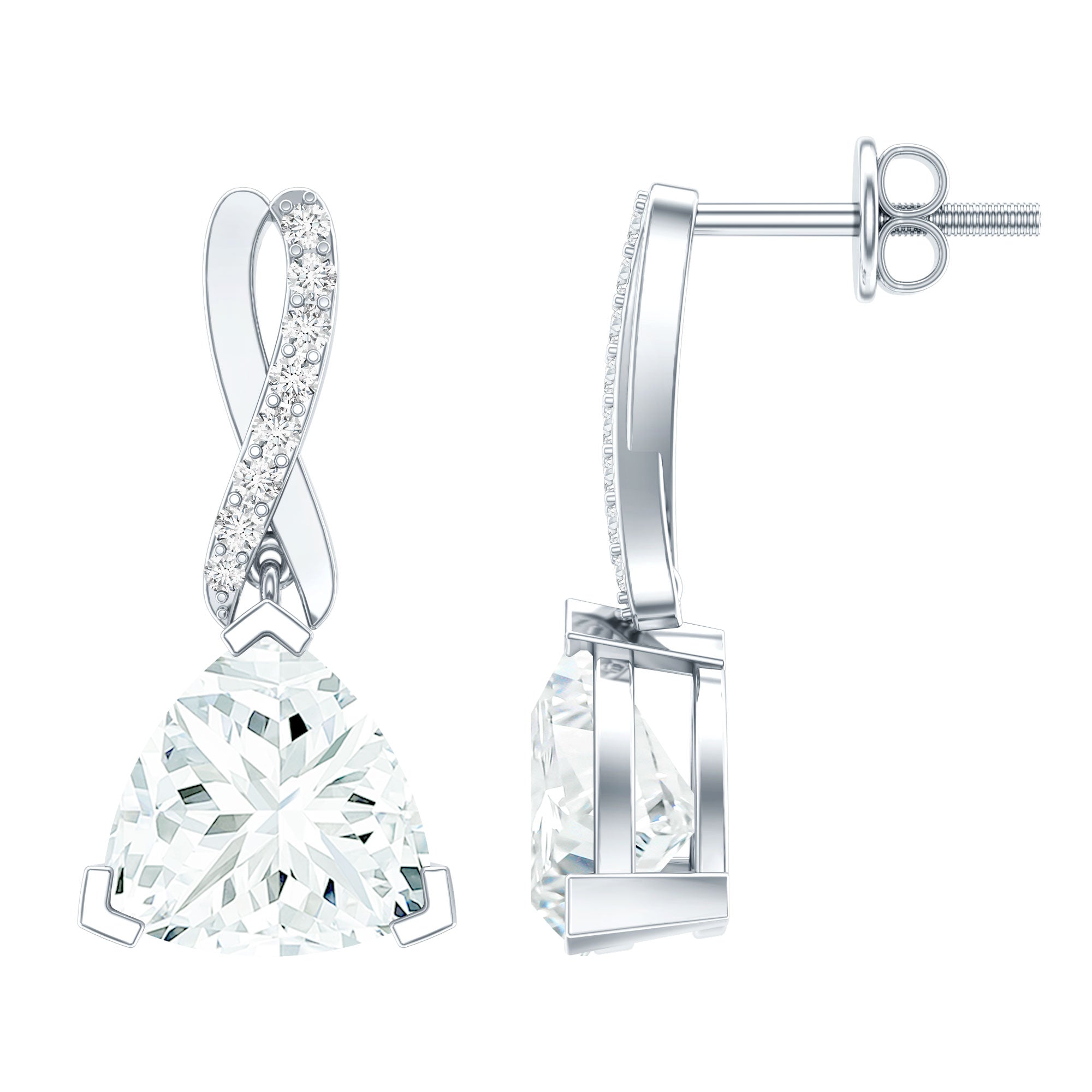 Certified 3 Carat Trilliant Cut Moissanite Infinity Drop Earrings D-VS1 92.5 Sterling Silver - Rosec Jewels