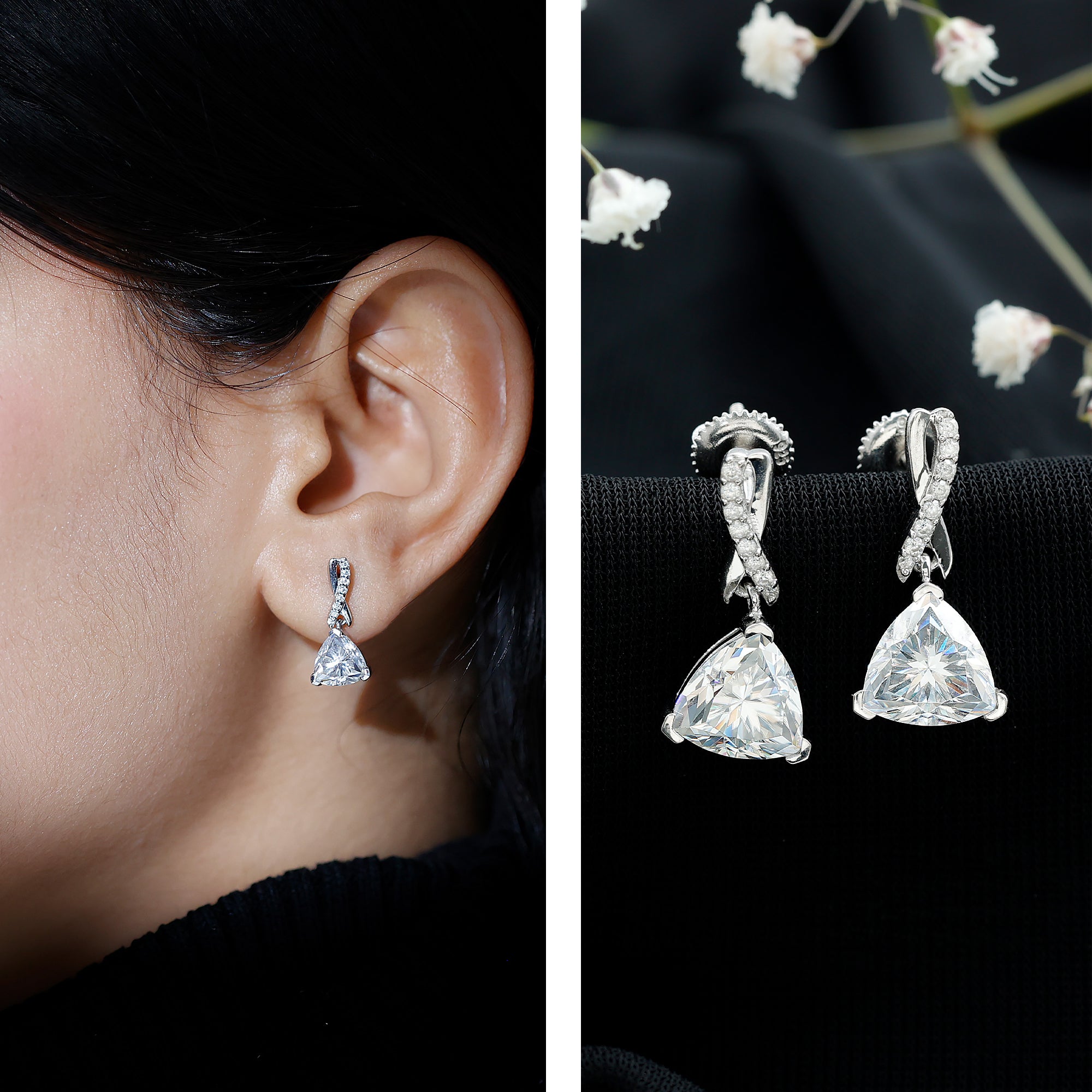 Certified 3 Carat Trilliant Cut Moissanite Infinity Drop Earrings D-VS1 92.5 Sterling Silver - Rosec Jewels