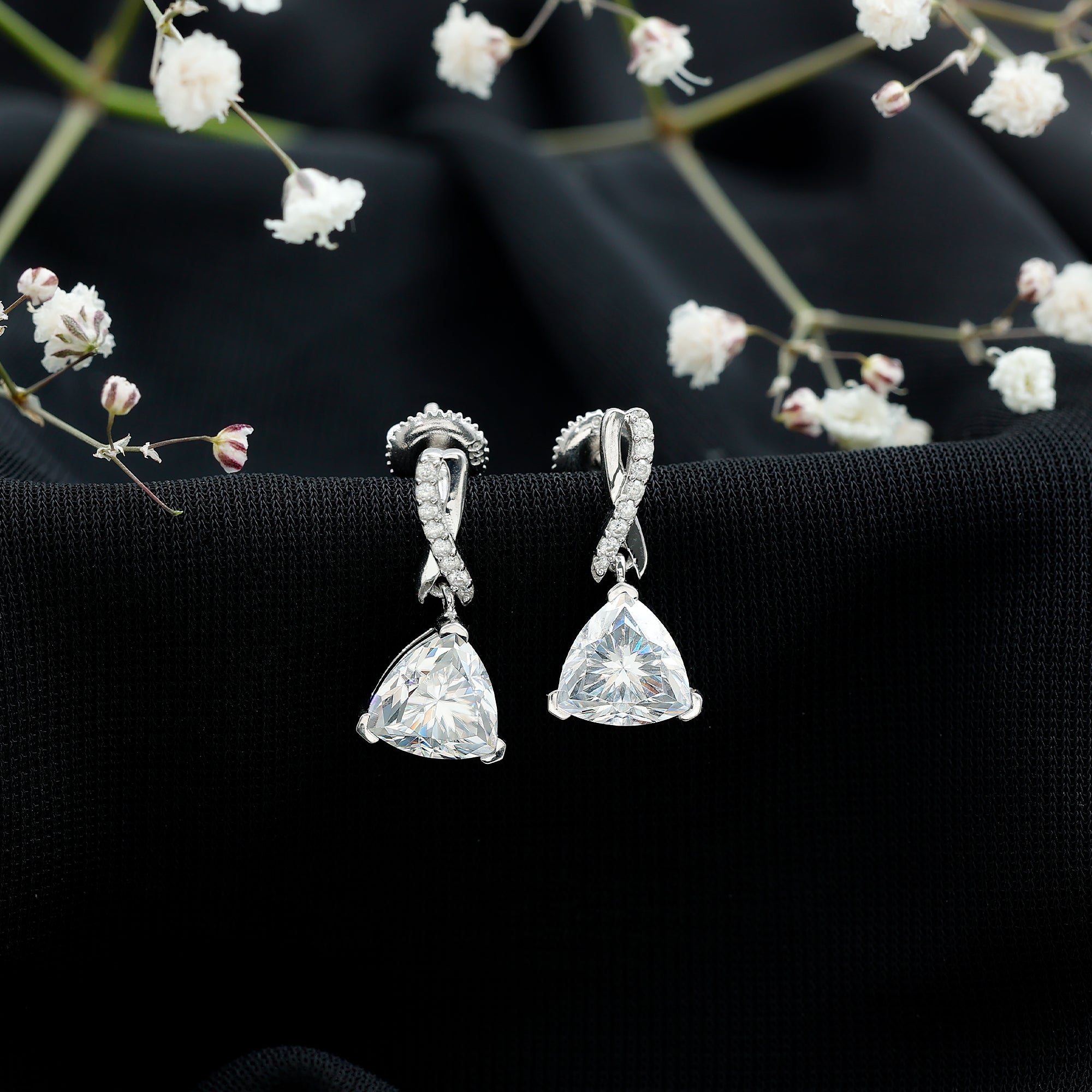 Certified 3 Carat Trilliant Cut Moissanite Infinity Drop Earrings D-VS1 92.5 Sterling Silver - Rosec Jewels