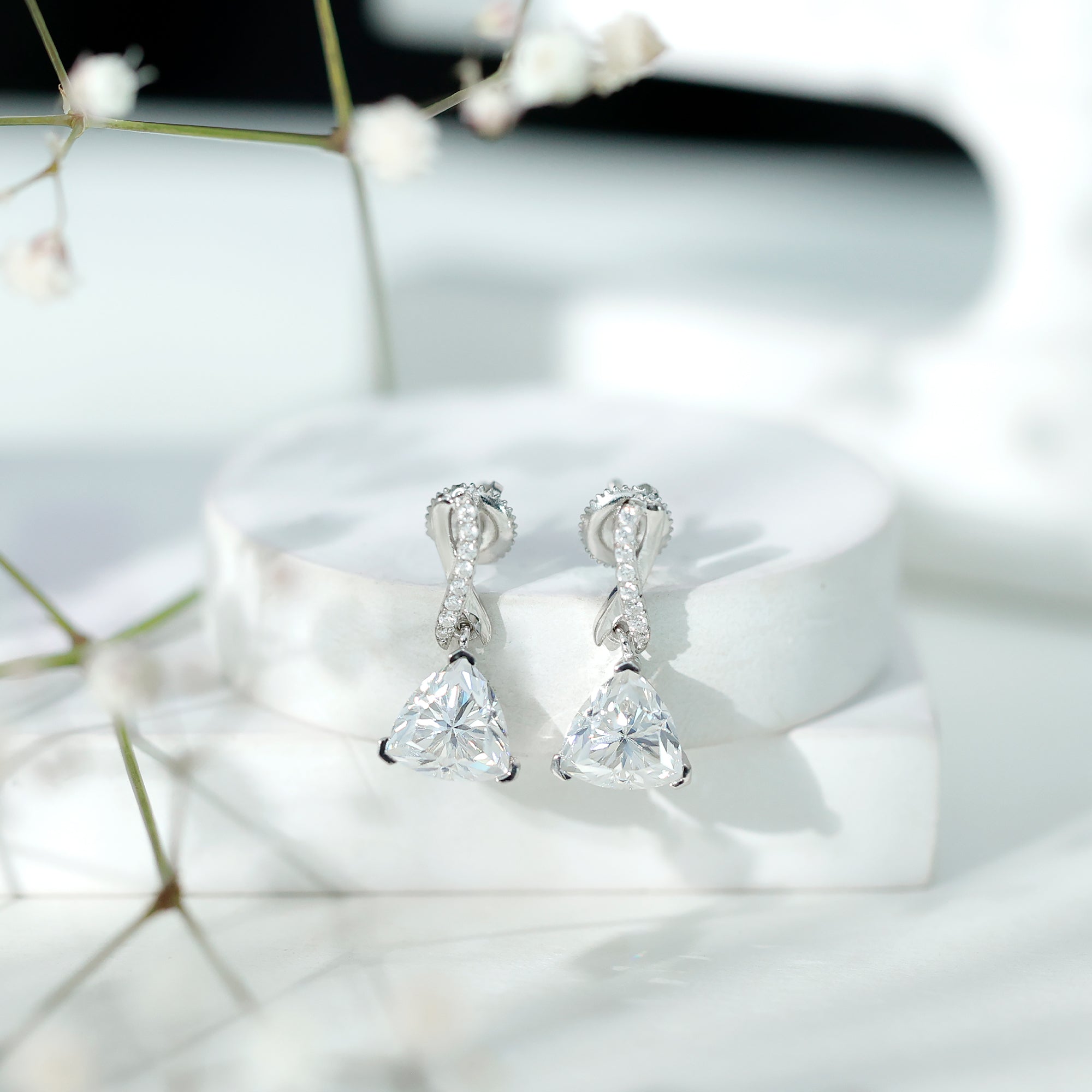 Certified 3 Carat Trilliant Cut Moissanite Infinity Drop Earrings D-VS1 92.5 Sterling Silver - Rosec Jewels