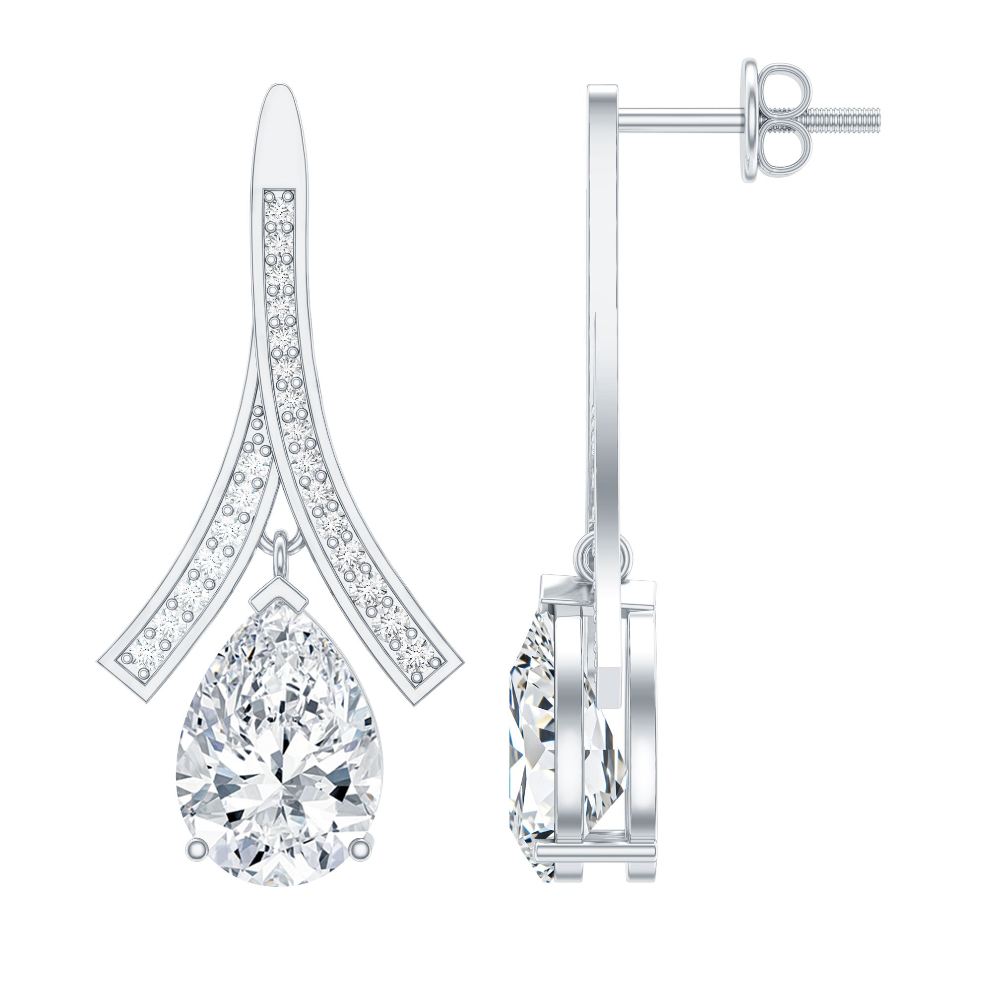 Pear Shaped 4 Carat Moissanite Dangle Drop Earrings for Wedding D-VS1 92.5 Sterling Silver - Rosec Jewels