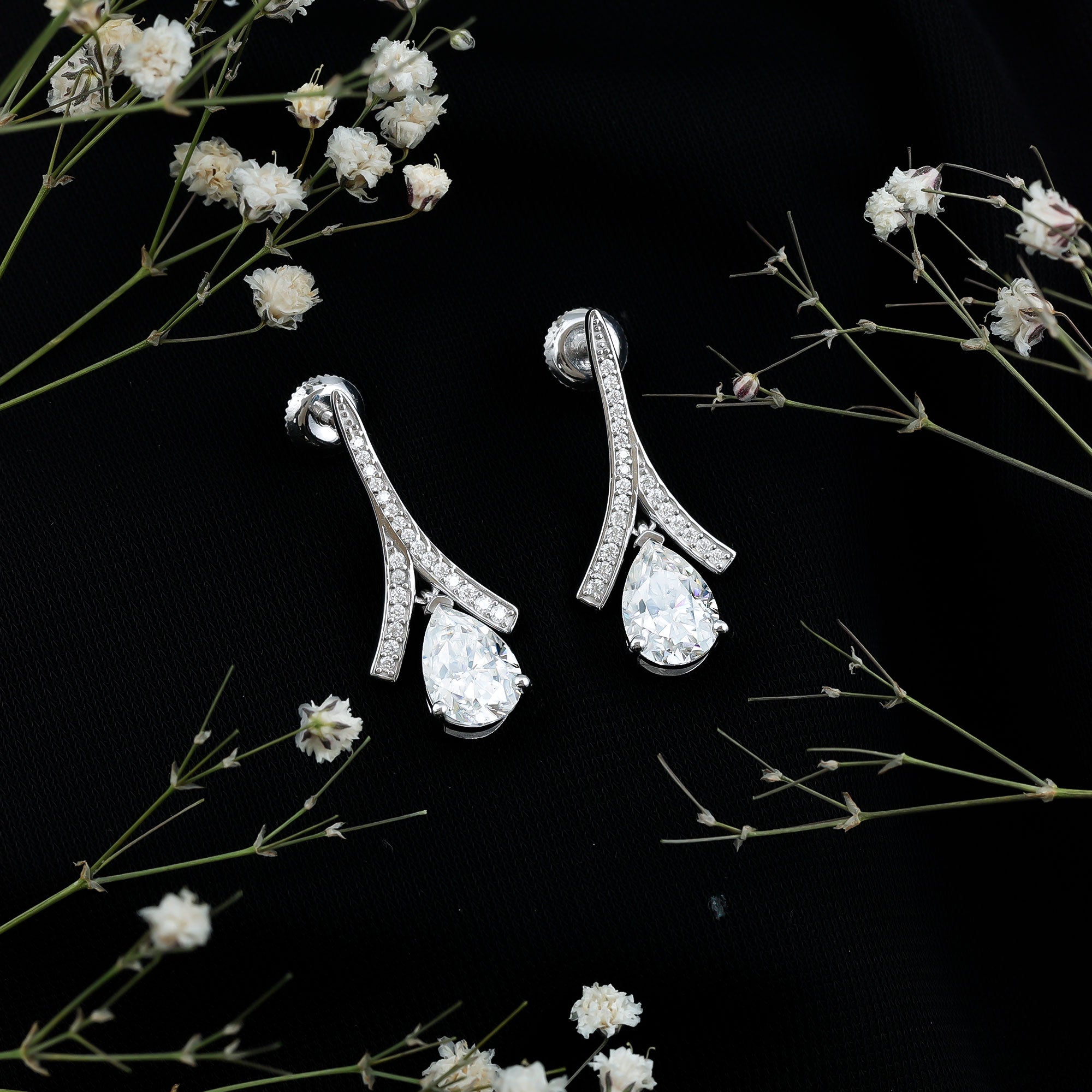 Pear Shaped 4 Carat Moissanite Dangle Drop Earrings for Wedding D-VS1 92.5 Sterling Silver - Rosec Jewels
