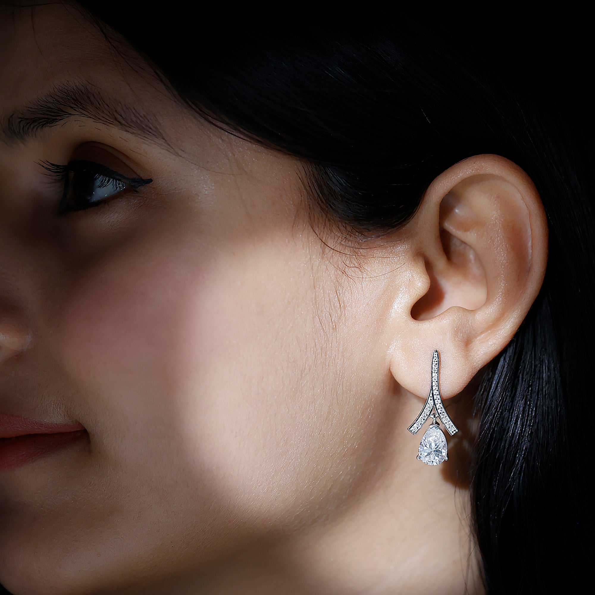 Pear Shaped 4 Carat Moissanite Dangle Drop Earrings for Wedding D-VS1 92.5 Sterling Silver - Rosec Jewels
