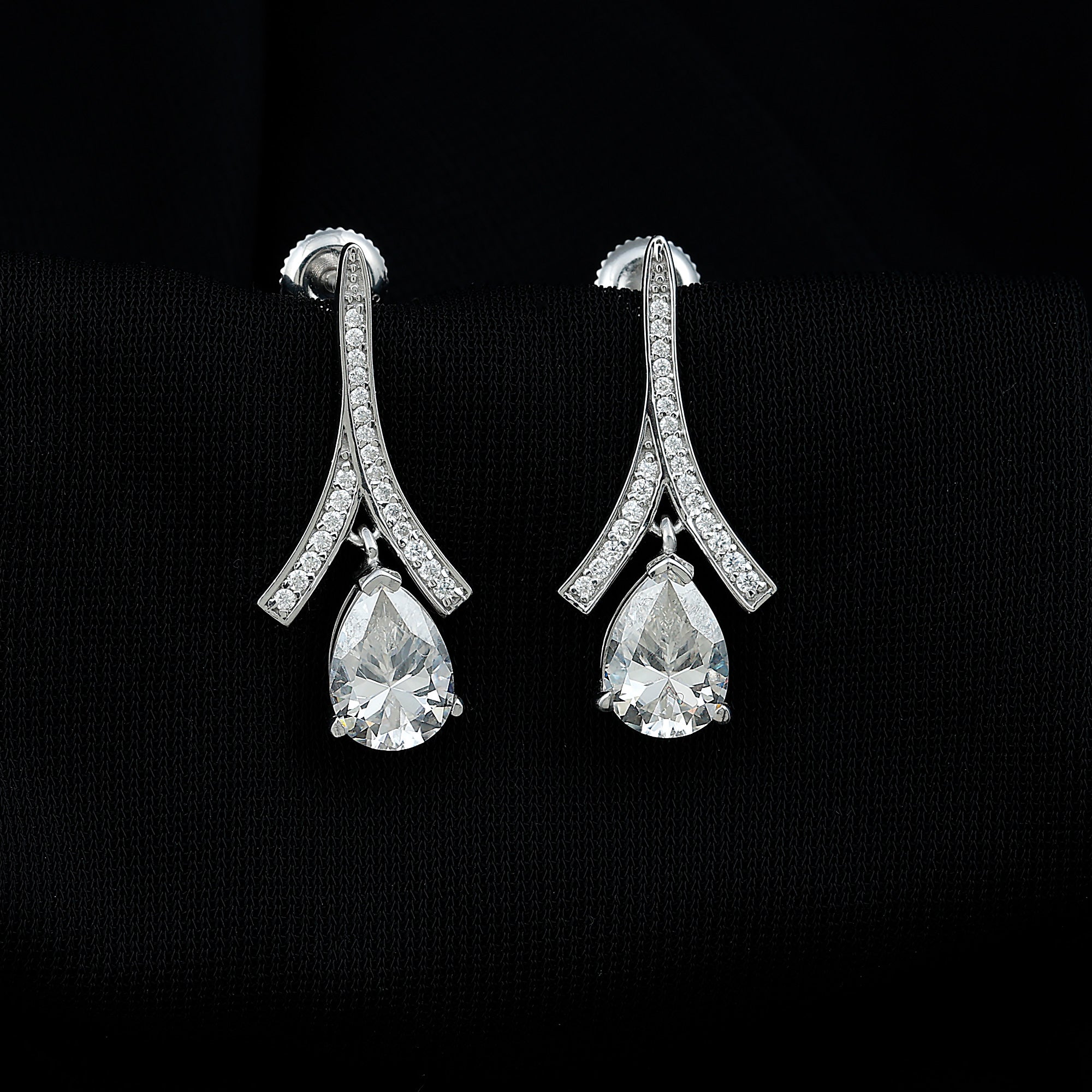 Pear Shaped 4 Carat Moissanite Dangle Drop Earrings for Wedding D-VS1 92.5 Sterling Silver - Rosec Jewels