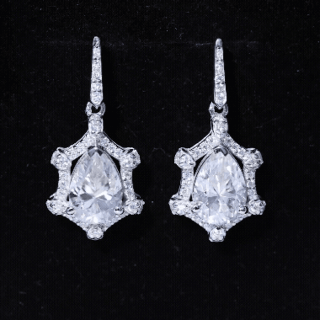 Vintage Inspired Moissanite Silver Drop Earrings for Wedding D-VS1 92.5 Sterling Silver - Rosec Jewels