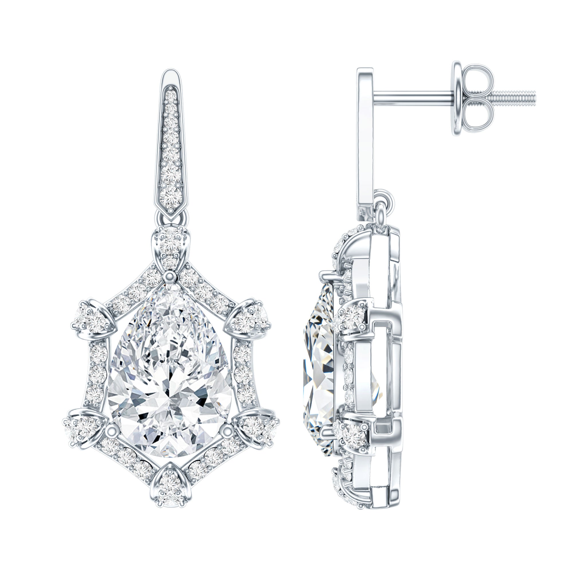 Vintage Inspired Moissanite Silver Drop Earrings for Wedding D-VS1 92.5 Sterling Silver - Rosec Jewels