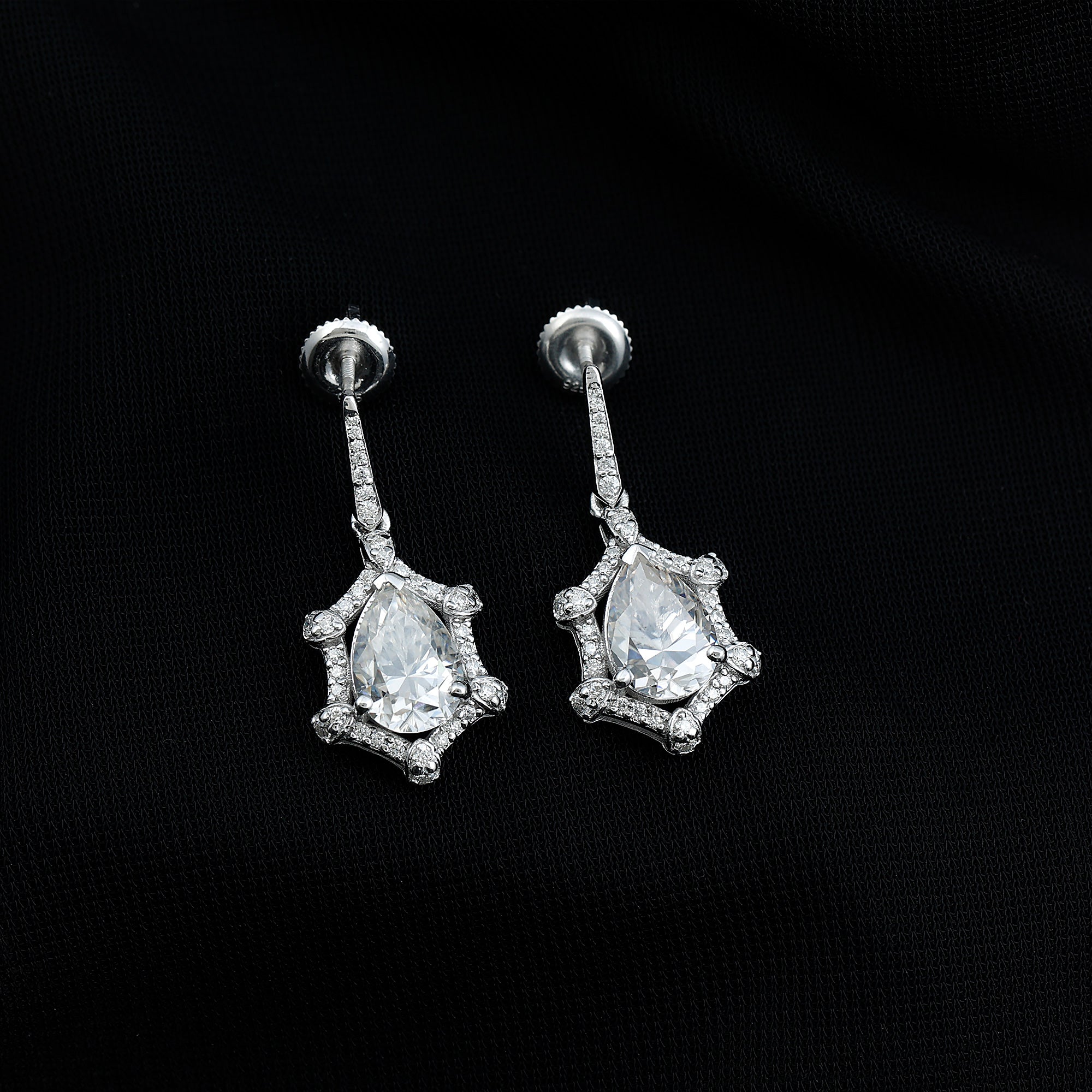 Vintage Inspired Moissanite Silver Drop Earrings for Wedding D-VS1 92.5 Sterling Silver - Rosec Jewels