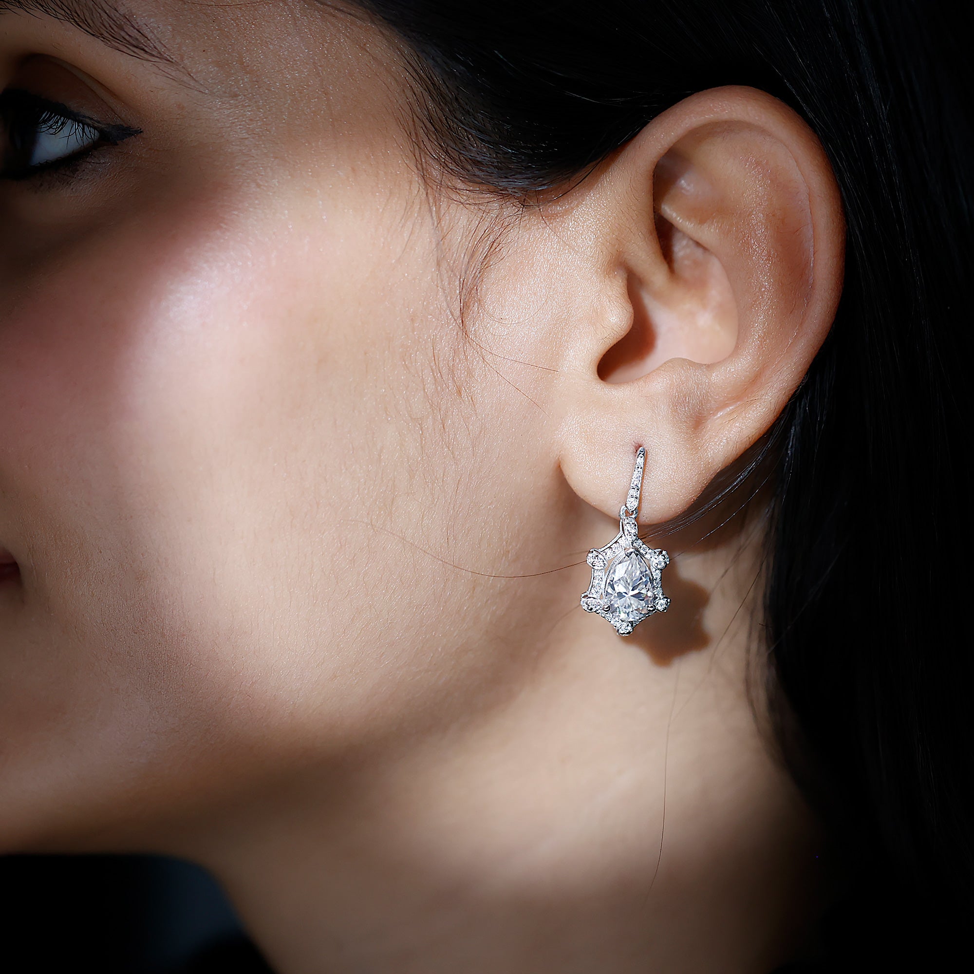 Vintage Inspired Moissanite Silver Drop Earrings for Wedding D-VS1 92.5 Sterling Silver - Rosec Jewels