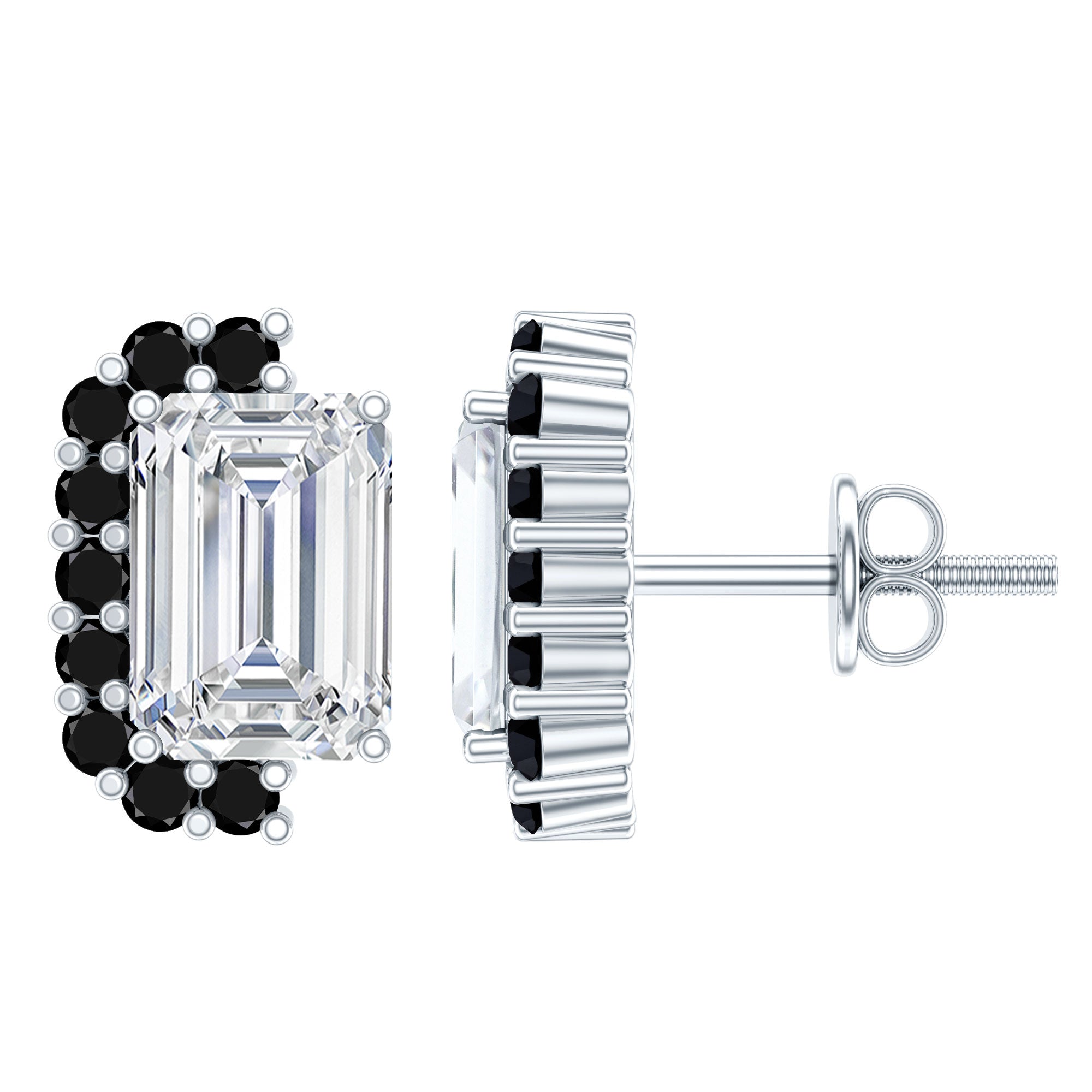 Certified 3.4 Carat Moissanite Stud Earrings with Lab Grown Black Diamond D-VS1 92.5 Sterling Silver - Rosec Jewels