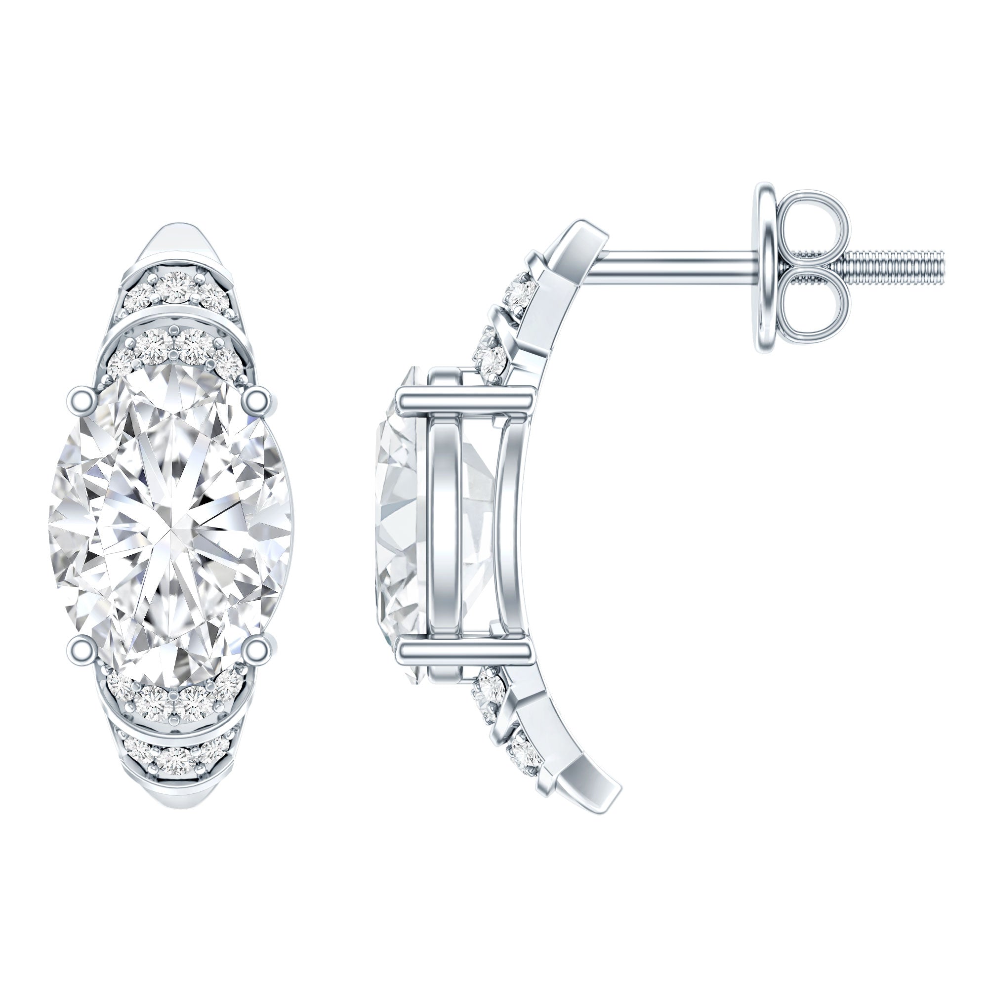 2.5 Carat Moissanite Art Deco Stud Earrings in 14K Gold Plated Silver D-VS1 92.5 Sterling Silver - Rosec Jewels