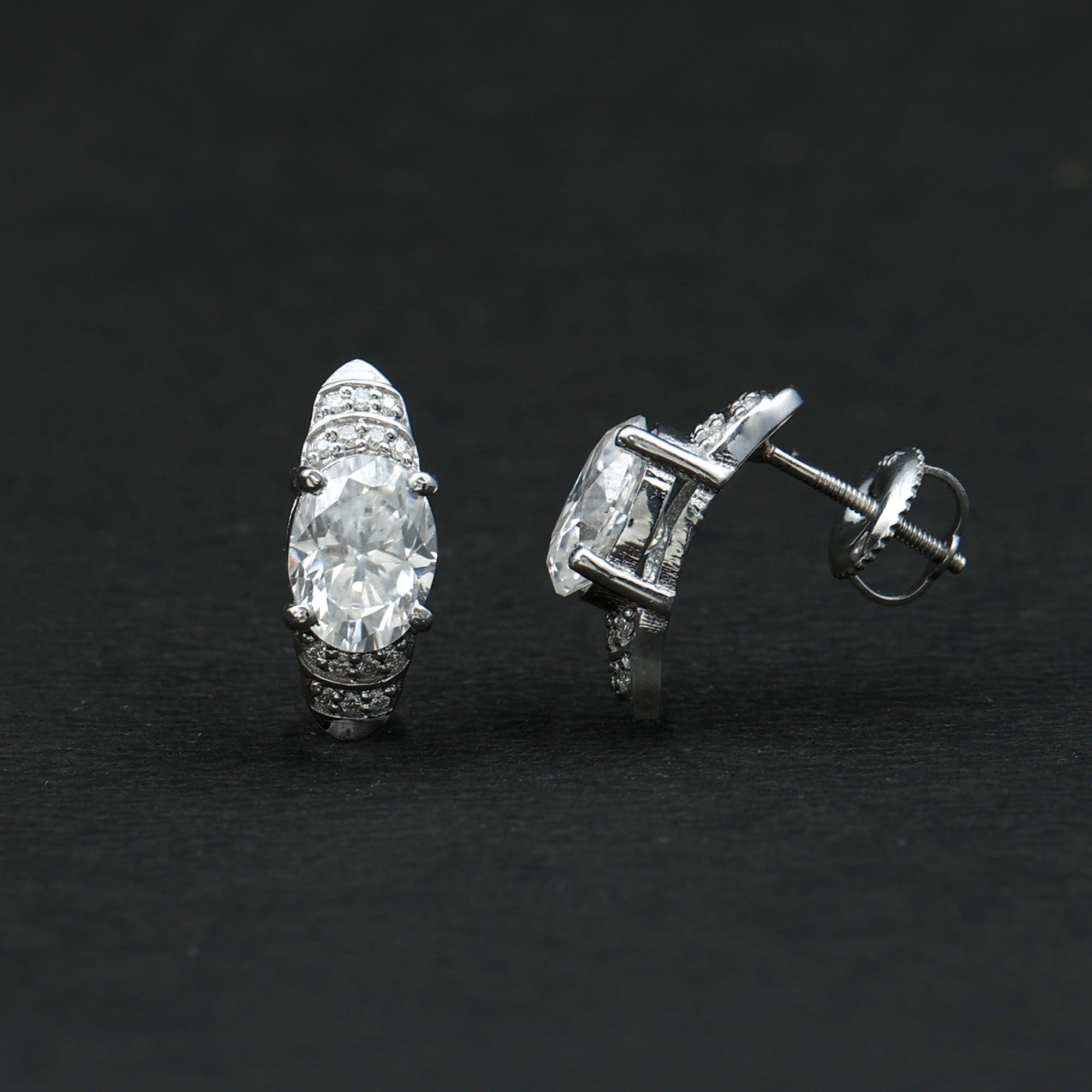 2.5 Carat Moissanite Art Deco Stud Earrings in 14K Gold Plated Silver D-VS1 92.5 Sterling Silver - Rosec Jewels
