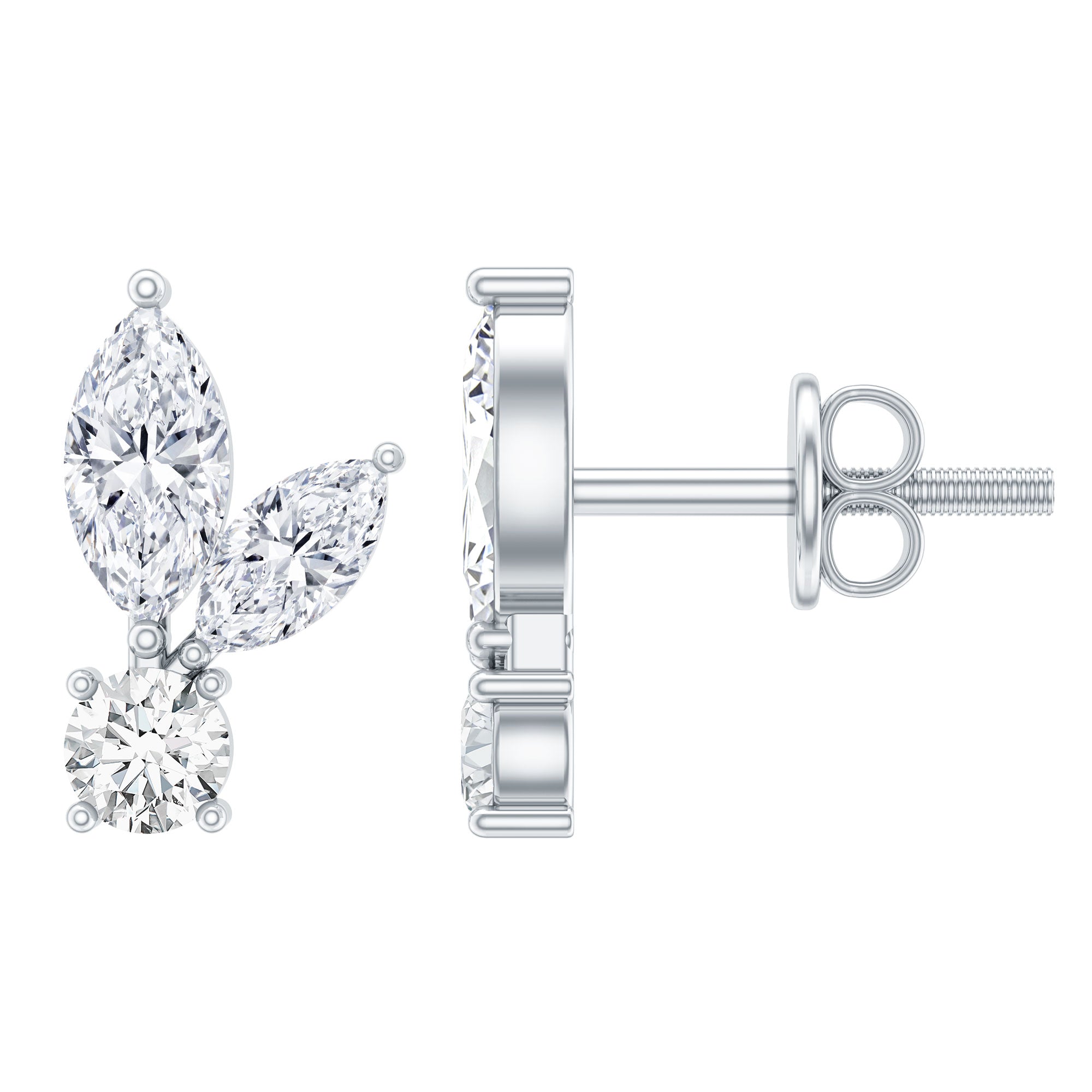 Certified Moissanite Playboy Stud Earrings in 14K Gold Plated Silver D-VS1 92.5 Sterling Silver - Rosec Jewels