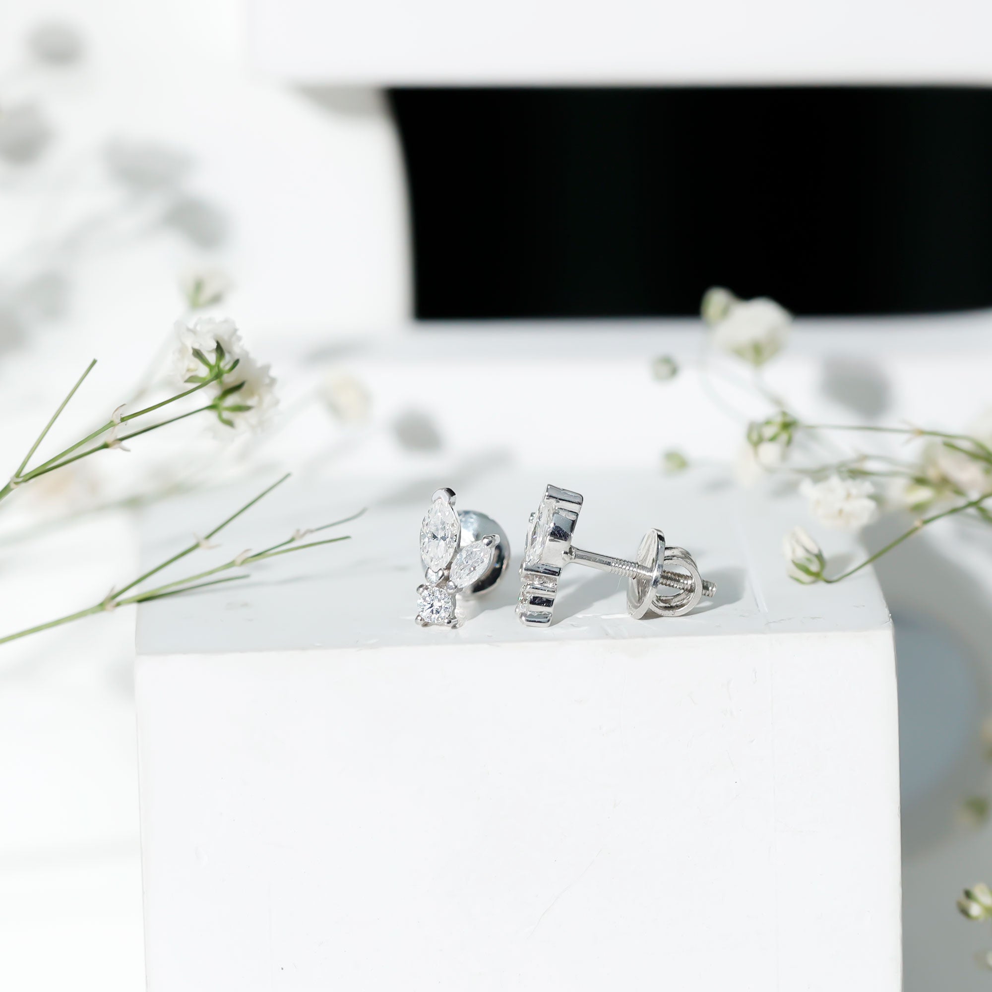 Certified Moissanite Playboy Stud Earrings in 14K Gold Plated Silver D-VS1 92.5 Sterling Silver - Rosec Jewels