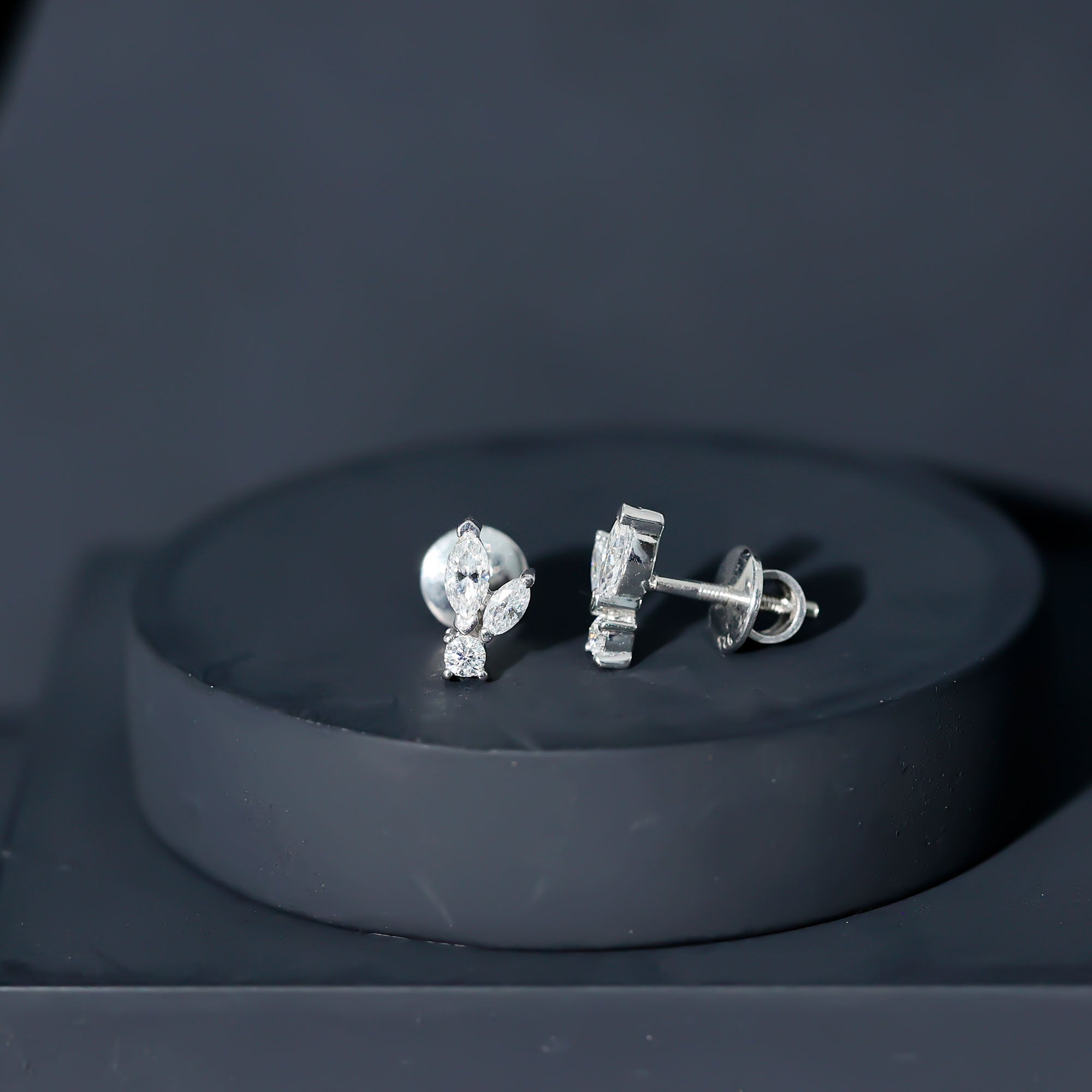 Certified Moissanite Playboy Stud Earrings in 14K Gold Plated Silver D-VS1 92.5 Sterling Silver - Rosec Jewels
