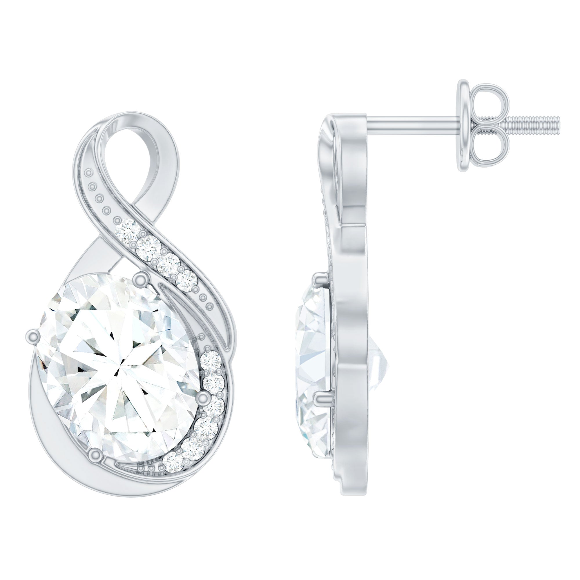 4 Carat Oval Cut Moissanite Infinity Stud Earrings in Silver D-VS1 92.5 Sterling Silver - Rosec Jewels