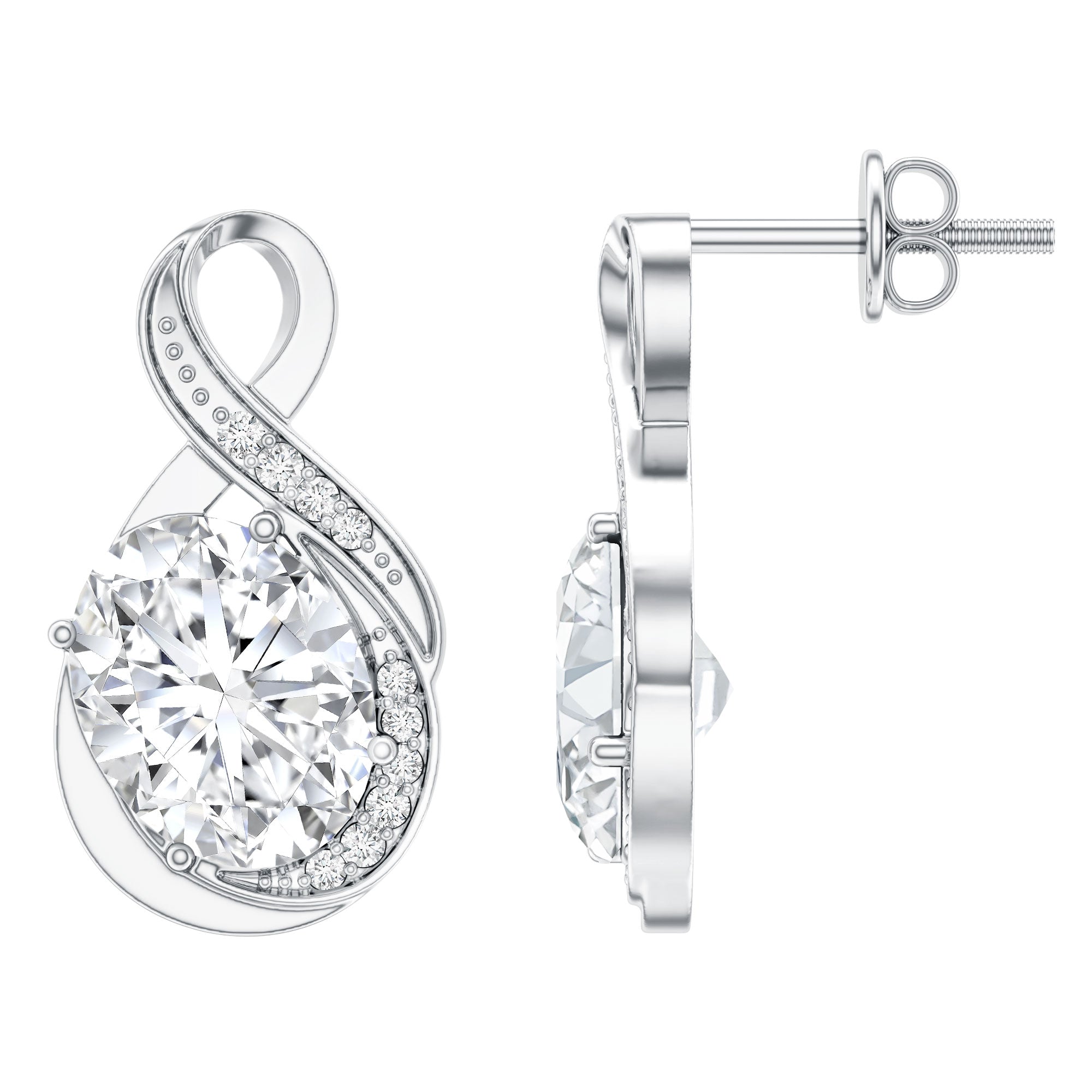 4 Carat Oval Cut Moissanite Infinity Stud Earrings in Silver D-VS1 92.5 Sterling Silver - Rosec Jewels