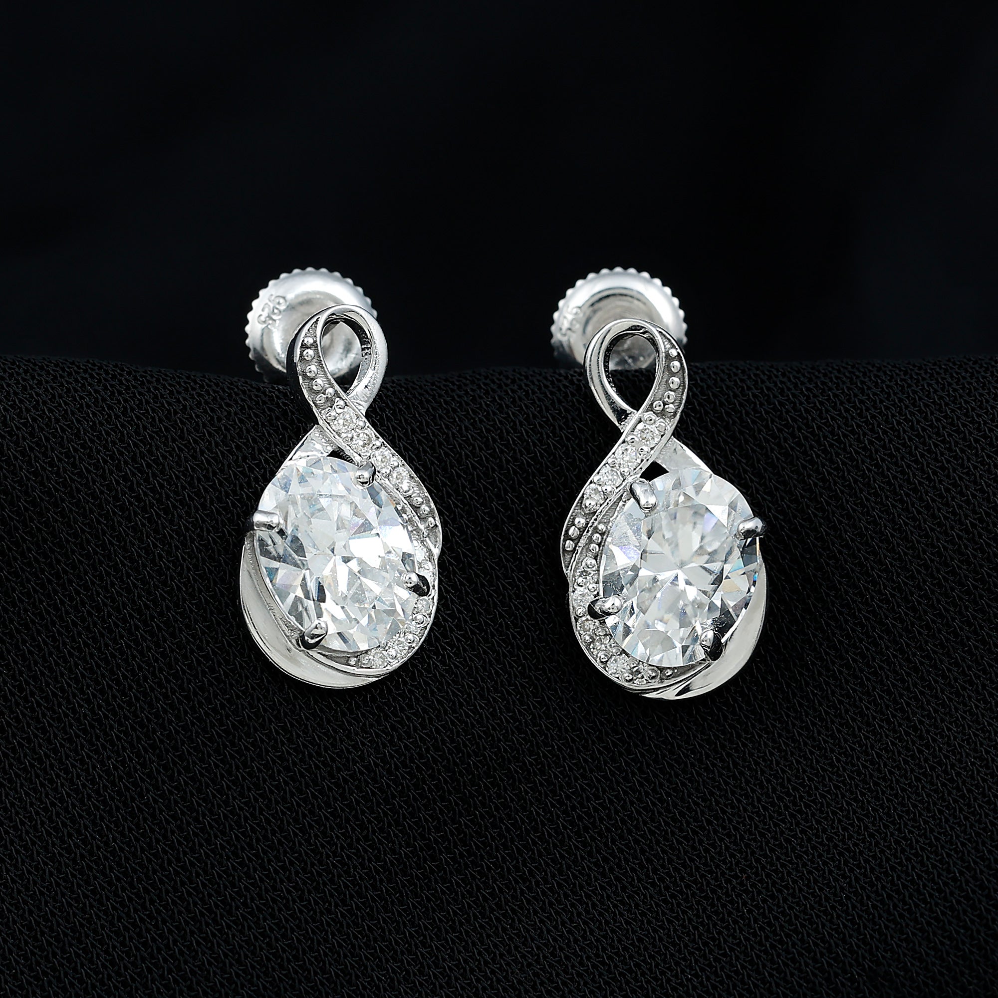 4 Carat Oval Cut Moissanite Infinity Stud Earrings in Silver D-VS1 92.5 Sterling Silver - Rosec Jewels