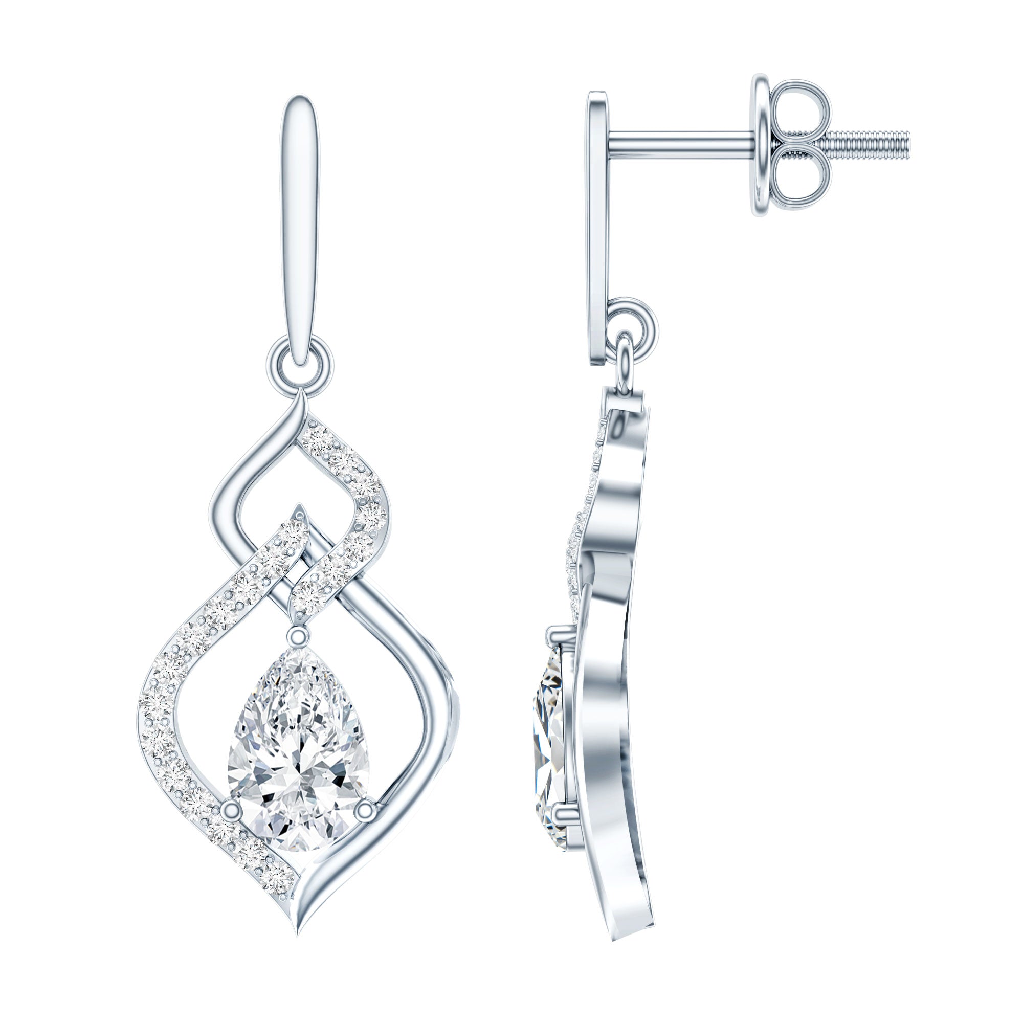 Certified 1 Carat Pear Shaped Moissanite Dangle Earrings for Wedding D-VS1 92.5 Sterling Silver - Rosec Jewels