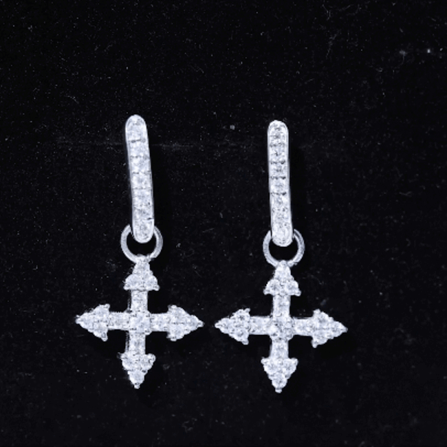 Certified Moissanite Cross Drop Earrings in Sterling Silver D-VS1 92.5 Sterling Silver - Rosec Jewels