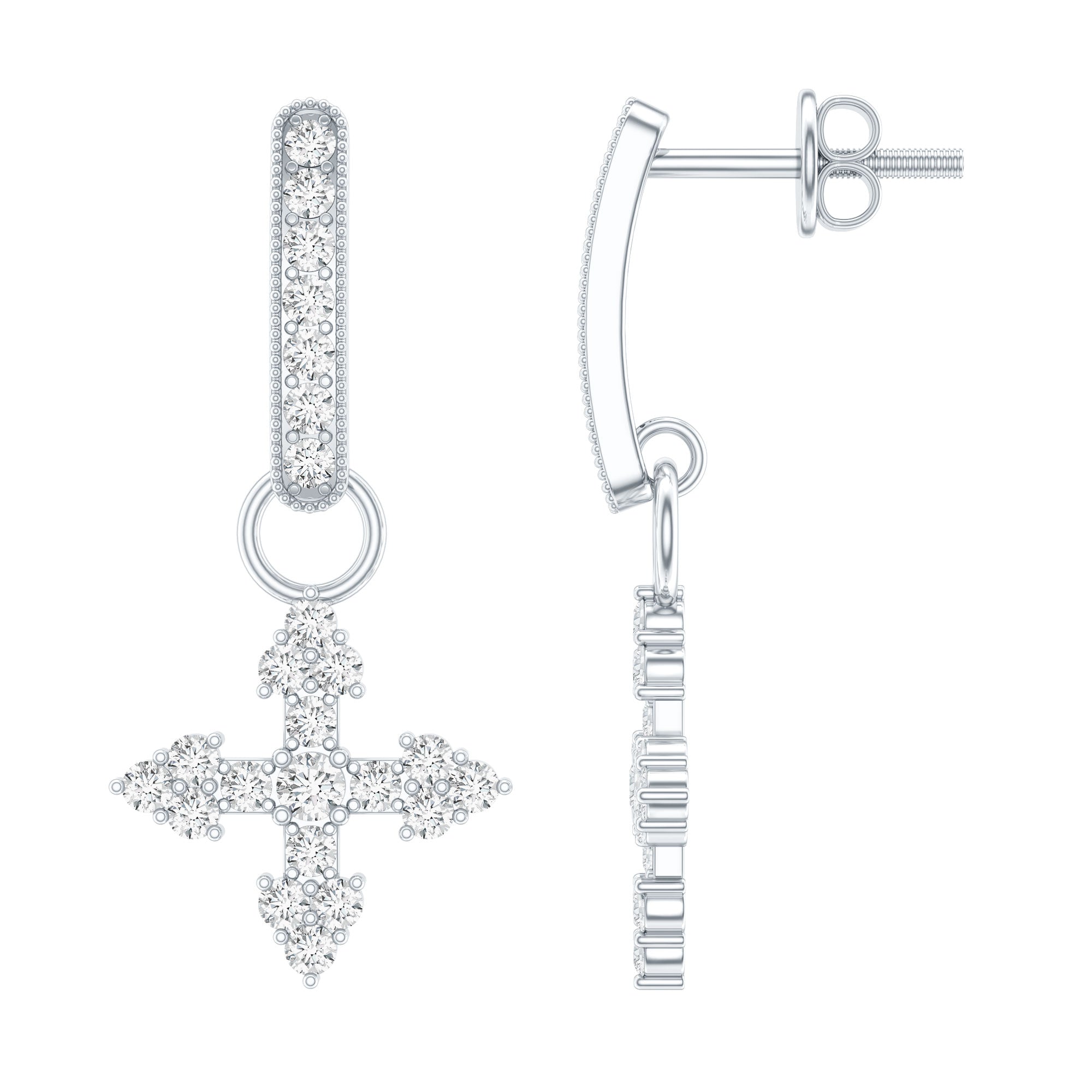 Certified Moissanite Cross Drop Earrings in Sterling Silver D-VS1 92.5 Sterling Silver - Rosec Jewels