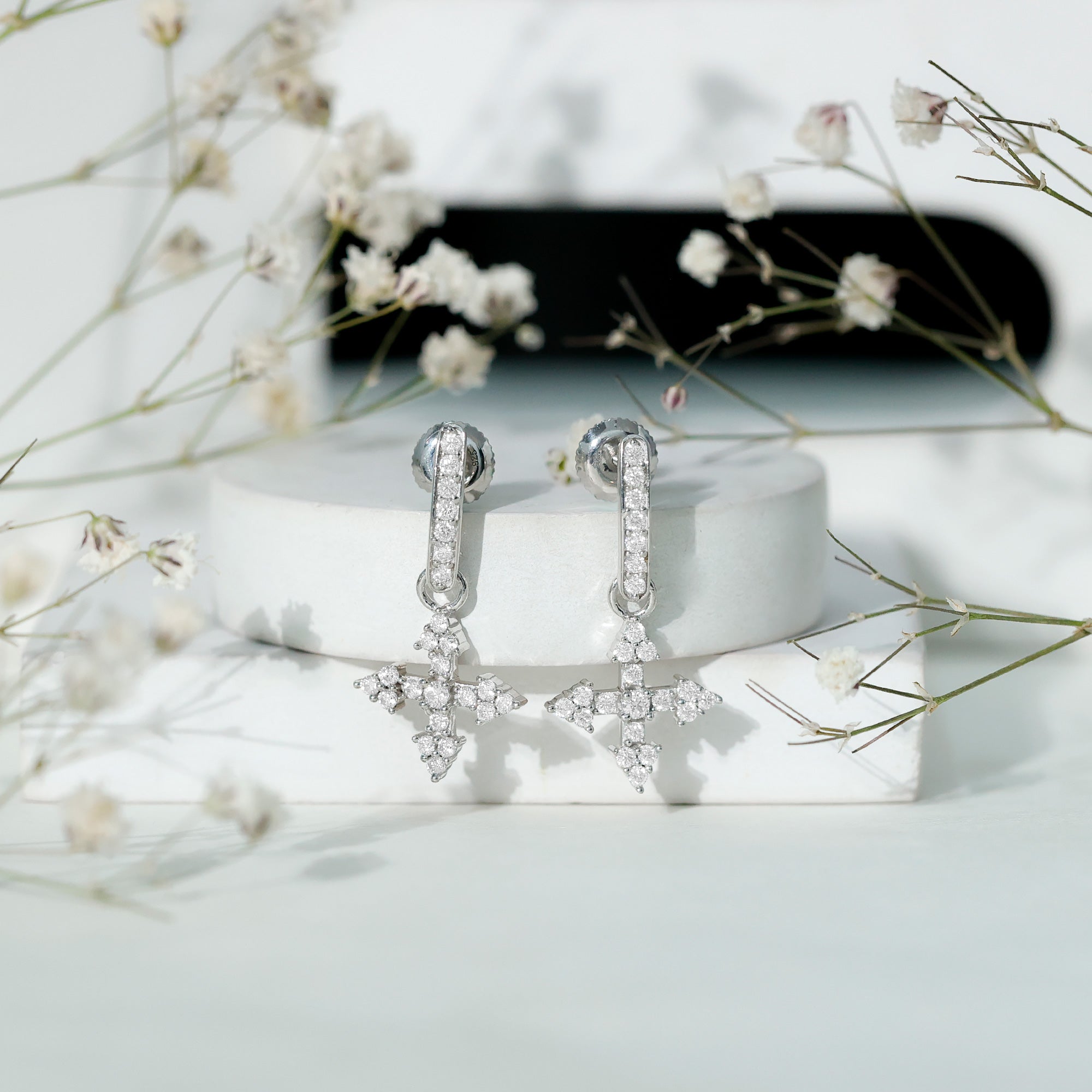 Certified Moissanite Cross Drop Earrings in Sterling Silver D-VS1 92.5 Sterling Silver - Rosec Jewels