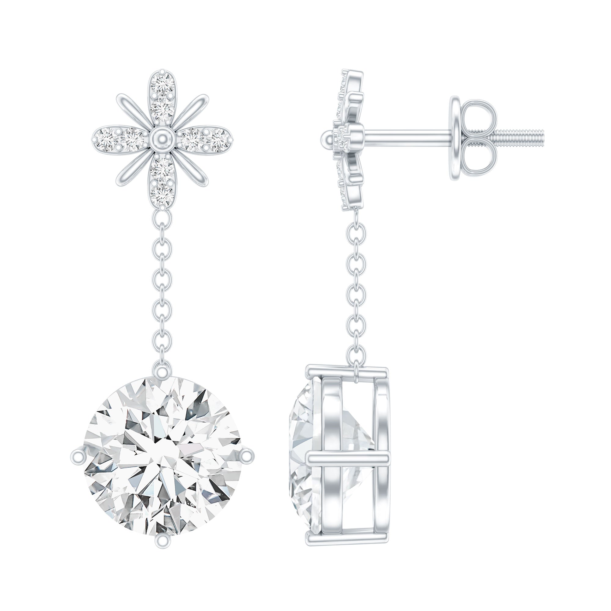 Floral Inspired 4.2 Carat Moissanite Dangling Earrings in Silver D-VS1 92.5 Sterling Silver - Rosec Jewels