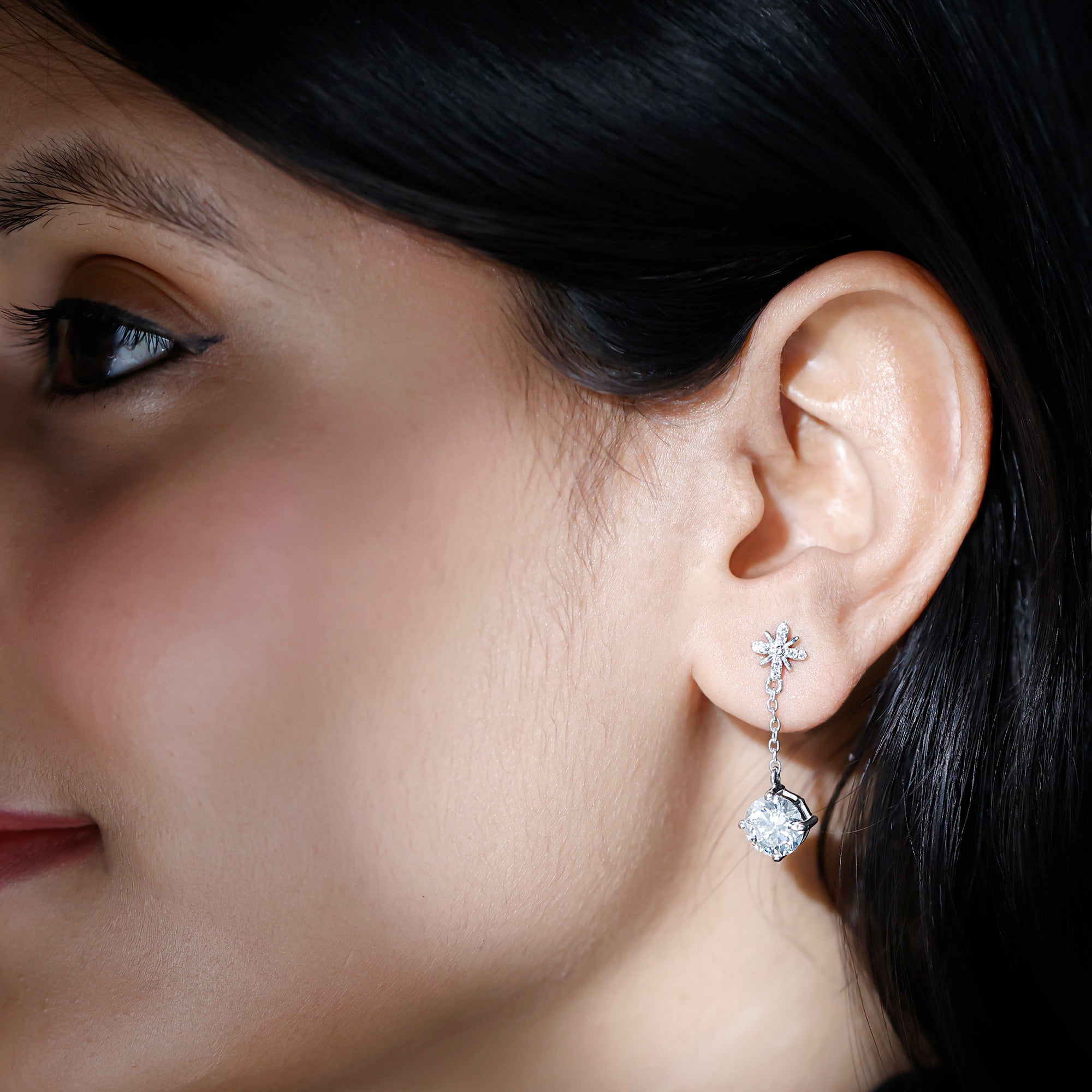 Floral Inspired 4.2 Carat Moissanite Dangling Earrings in Silver D-VS1 92.5 Sterling Silver - Rosec Jewels