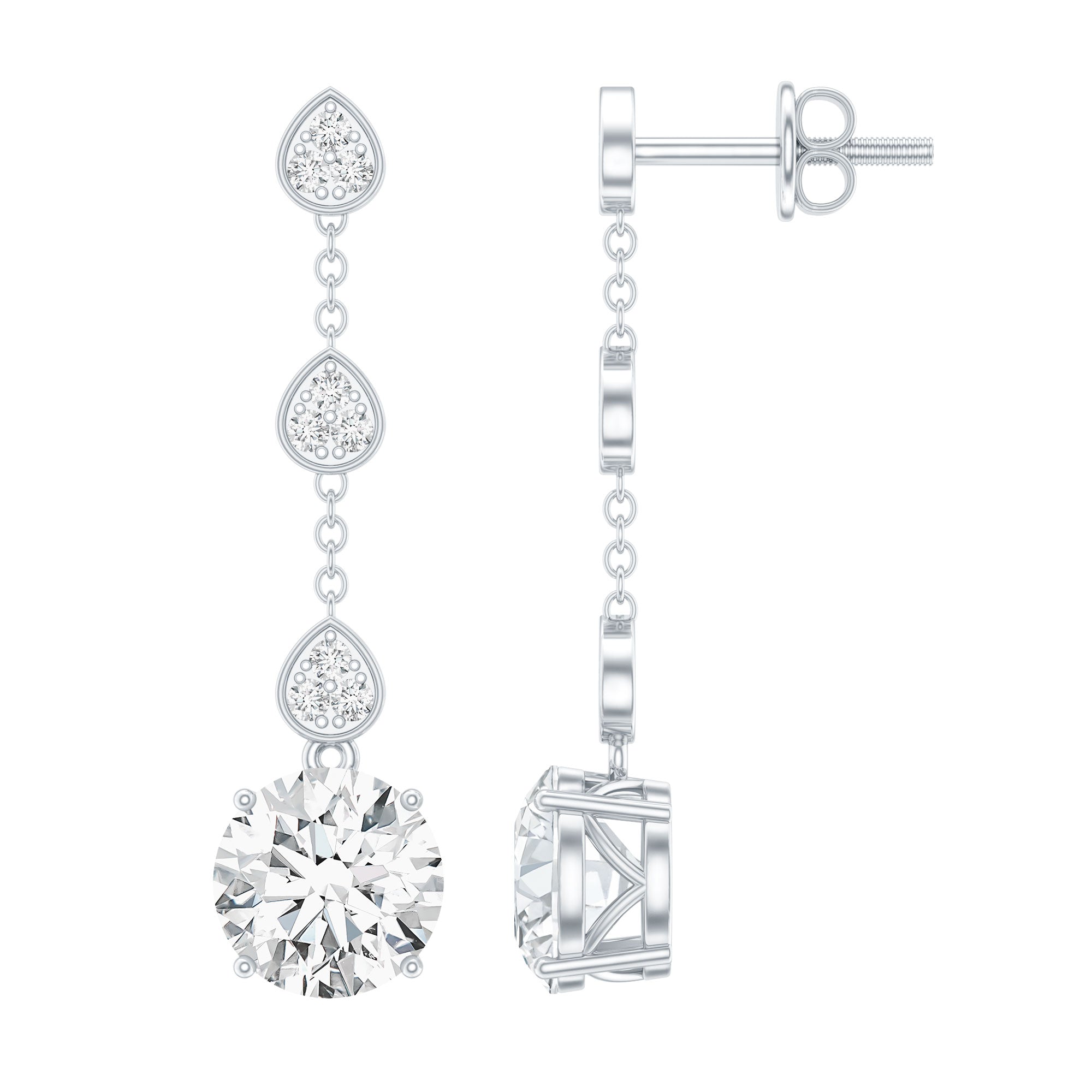 Certified 2.7 Carat Moissanite Dangling Earrings in Silver D-VS1 92.5 Sterling Silver - Rosec Jewels