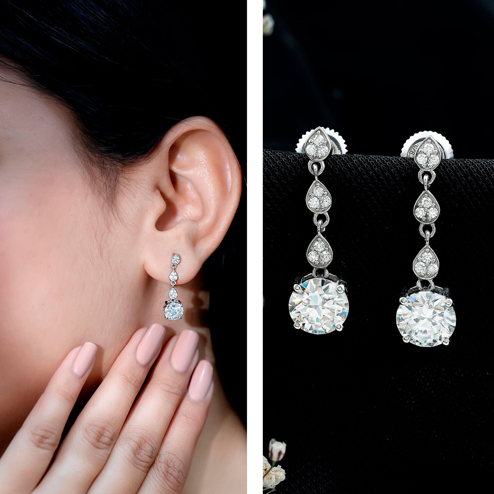 Certified 2.7 Carat Moissanite Dangling Earrings in Silver D-VS1 92.5 Sterling Silver - Rosec Jewels