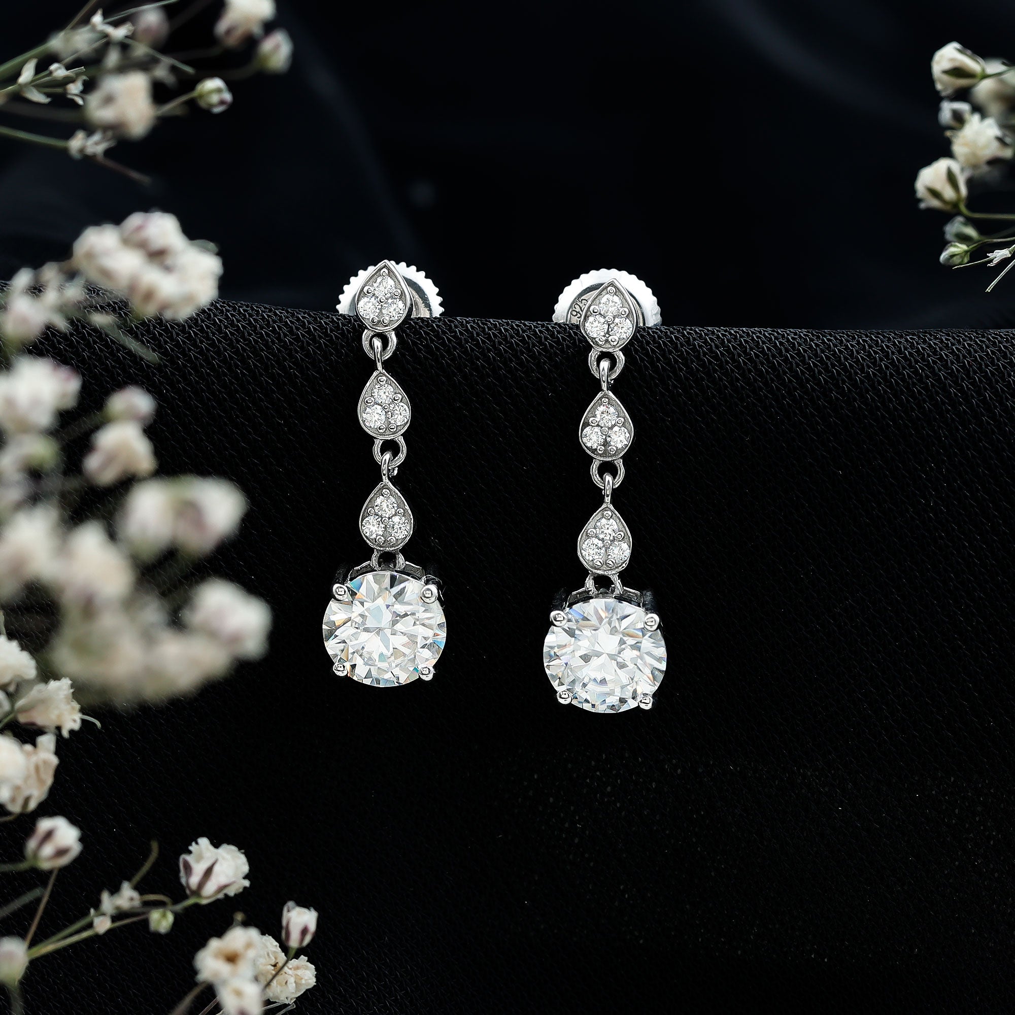 Certified 2.7 Carat Moissanite Dangling Earrings in Silver D-VS1 92.5 Sterling Silver - Rosec Jewels
