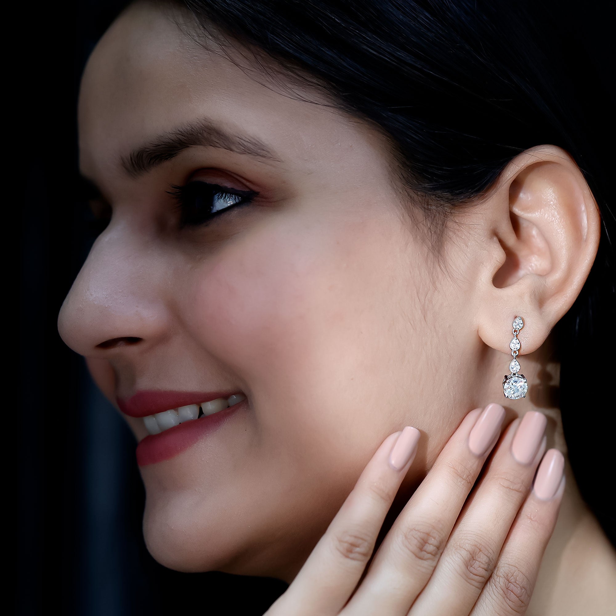 Certified 2.7 Carat Moissanite Dangling Earrings in Silver D-VS1 92.5 Sterling Silver - Rosec Jewels