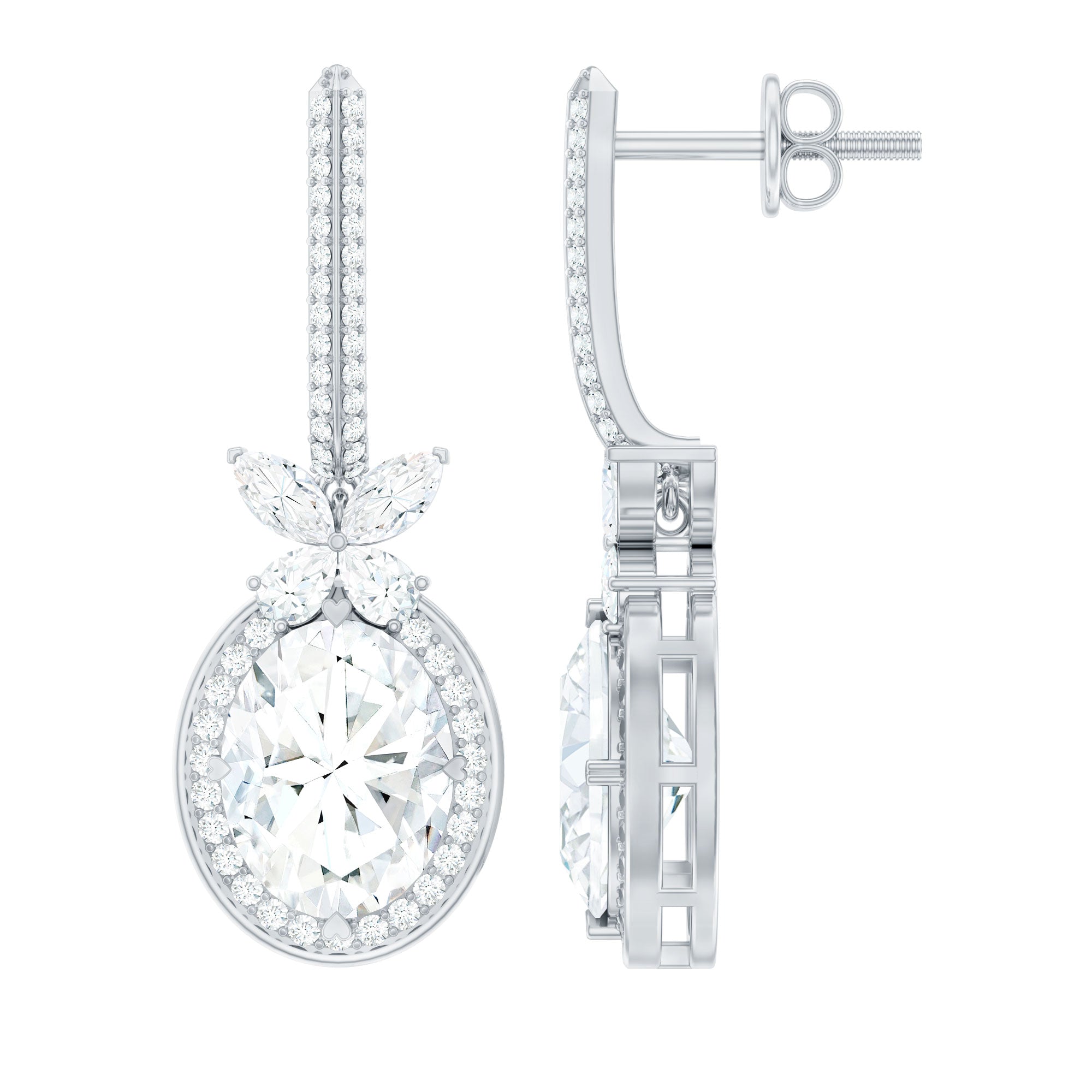 Certified 7X9 MM Oval Moissanite Wedding Drop Earrings with Screw Back D-VS1 92.5 Sterling Silver - Rosec Jewels