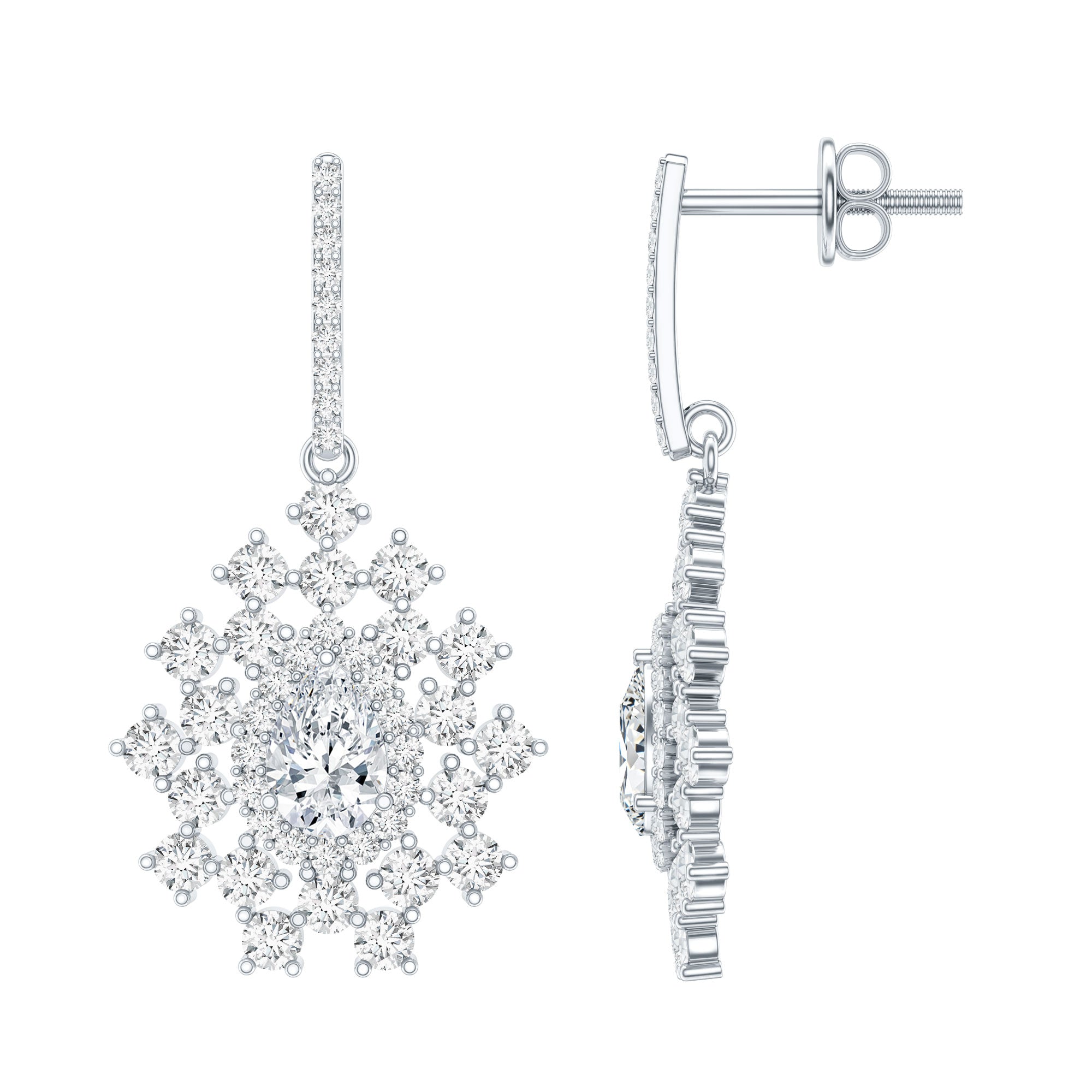 Certified Moissanite Statement Drop Earrings for Wedding D-VS1 92.5 Sterling Silver - Rosec Jewels