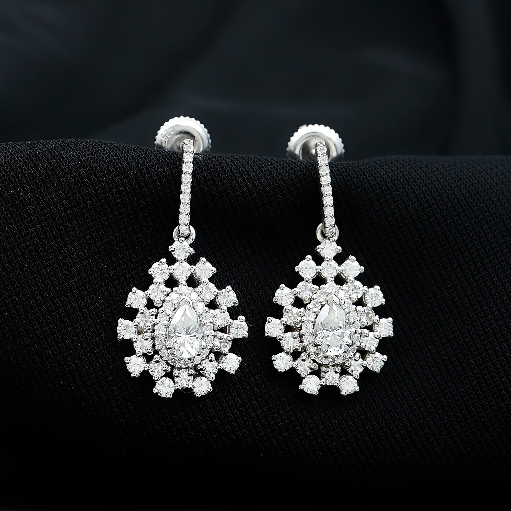 Certified Moissanite Statement Drop Earrings for Wedding D-VS1 92.5 Sterling Silver - Rosec Jewels
