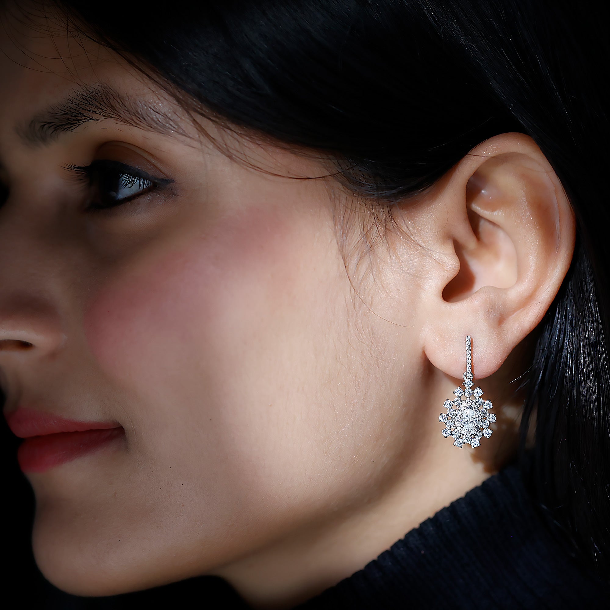 Certified Moissanite Statement Drop Earrings for Wedding D-VS1 92.5 Sterling Silver - Rosec Jewels