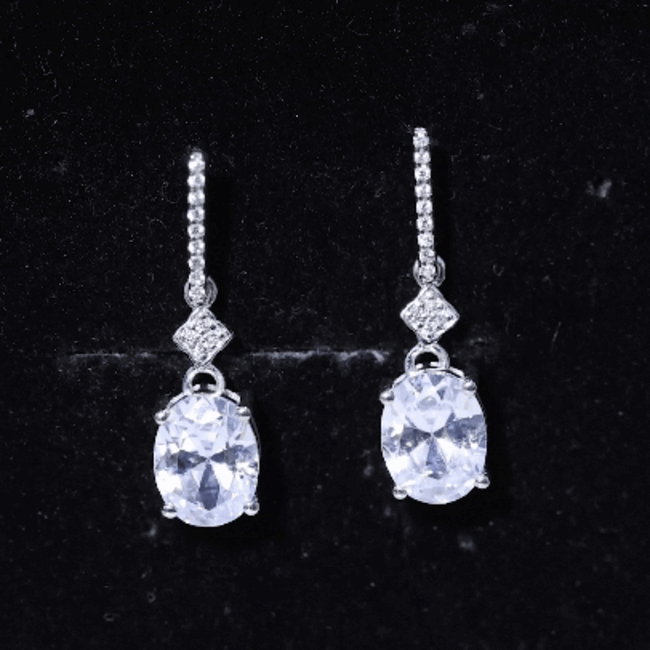 Certified Oval Shaped 4 Carat Moissanite Dangle Drop Earrings for Women D-VS1 92.5 Sterling Silver - Rosec Jewels