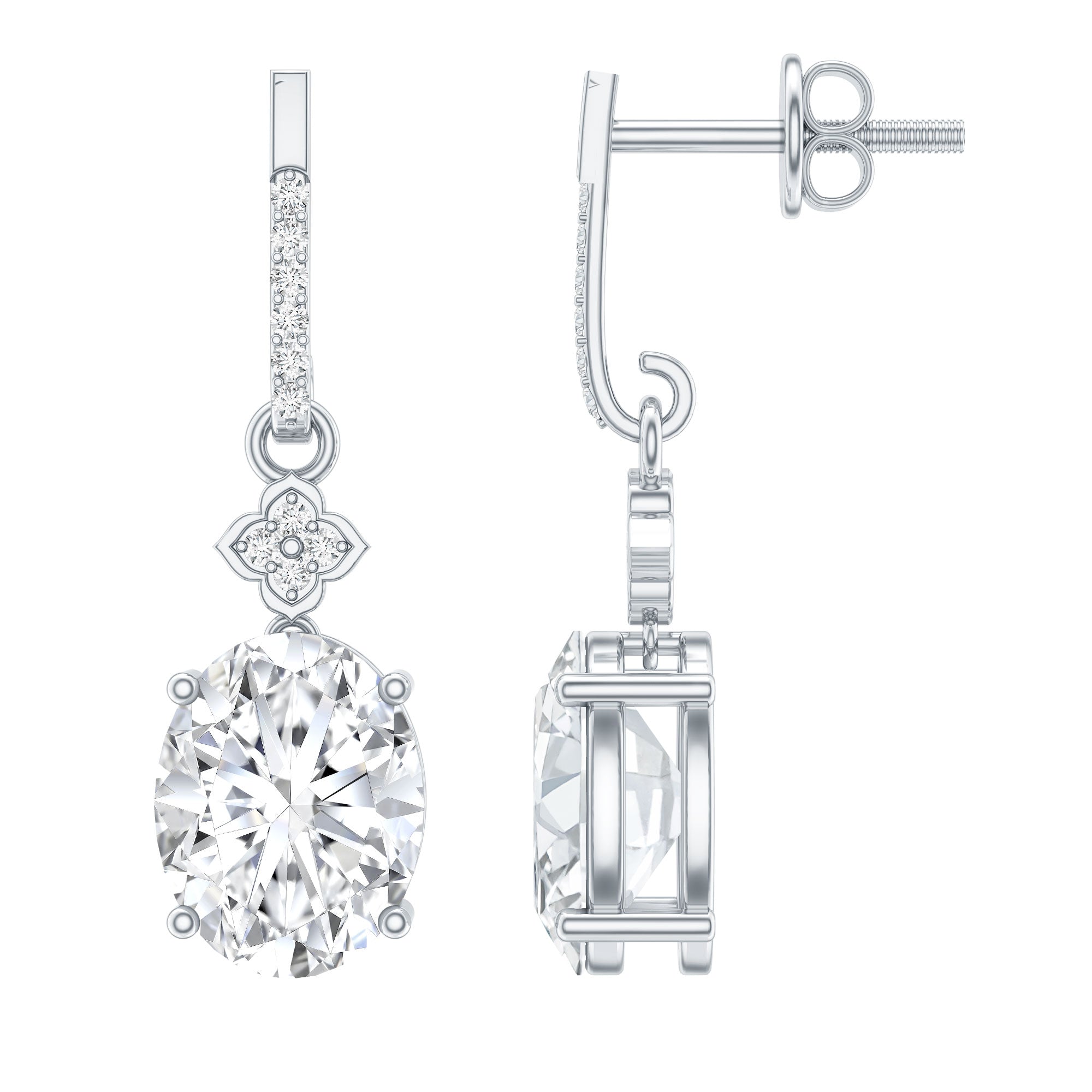 Certified Oval Shaped 4 Carat Moissanite Dangle Drop Earrings for Women D-VS1 92.5 Sterling Silver - Rosec Jewels