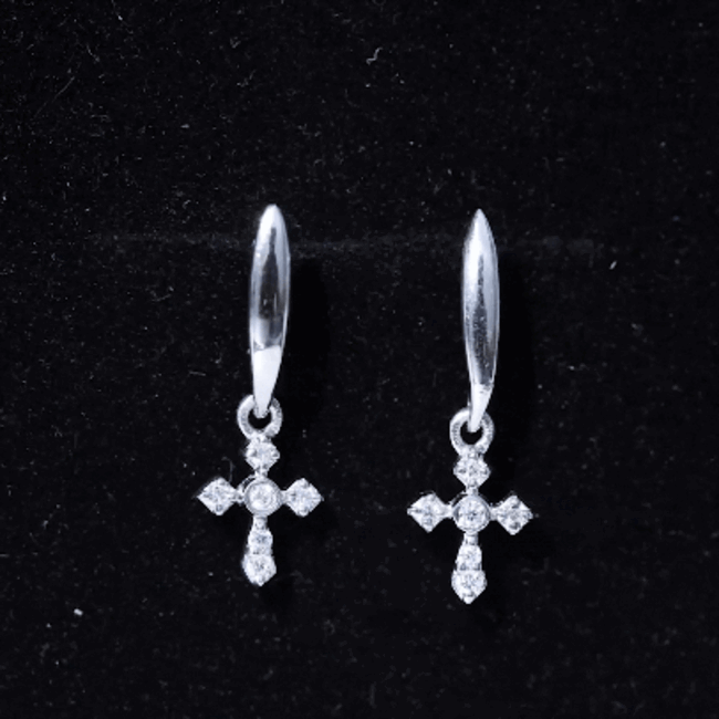 Minimalist Moissanite Cross Drop Earrings in Sterling Silver D-VS1 92.5 Sterling Silver - Rosec Jewels